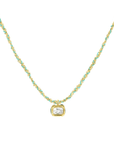 Gold Vermeil & "Turquoise" Blue Silk Woven Necklace with Rectangular Bezel-Set Diamond Charm - Peridot Fine Jewelry - Marie Laure Chamorel