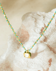 Gold Vermeil & "Turquoise" Blue Silk Woven Necklace with Rectangular Bezel-Set Diamond Charm - Peridot Fine Jewelry - Marie Laure Chamorel