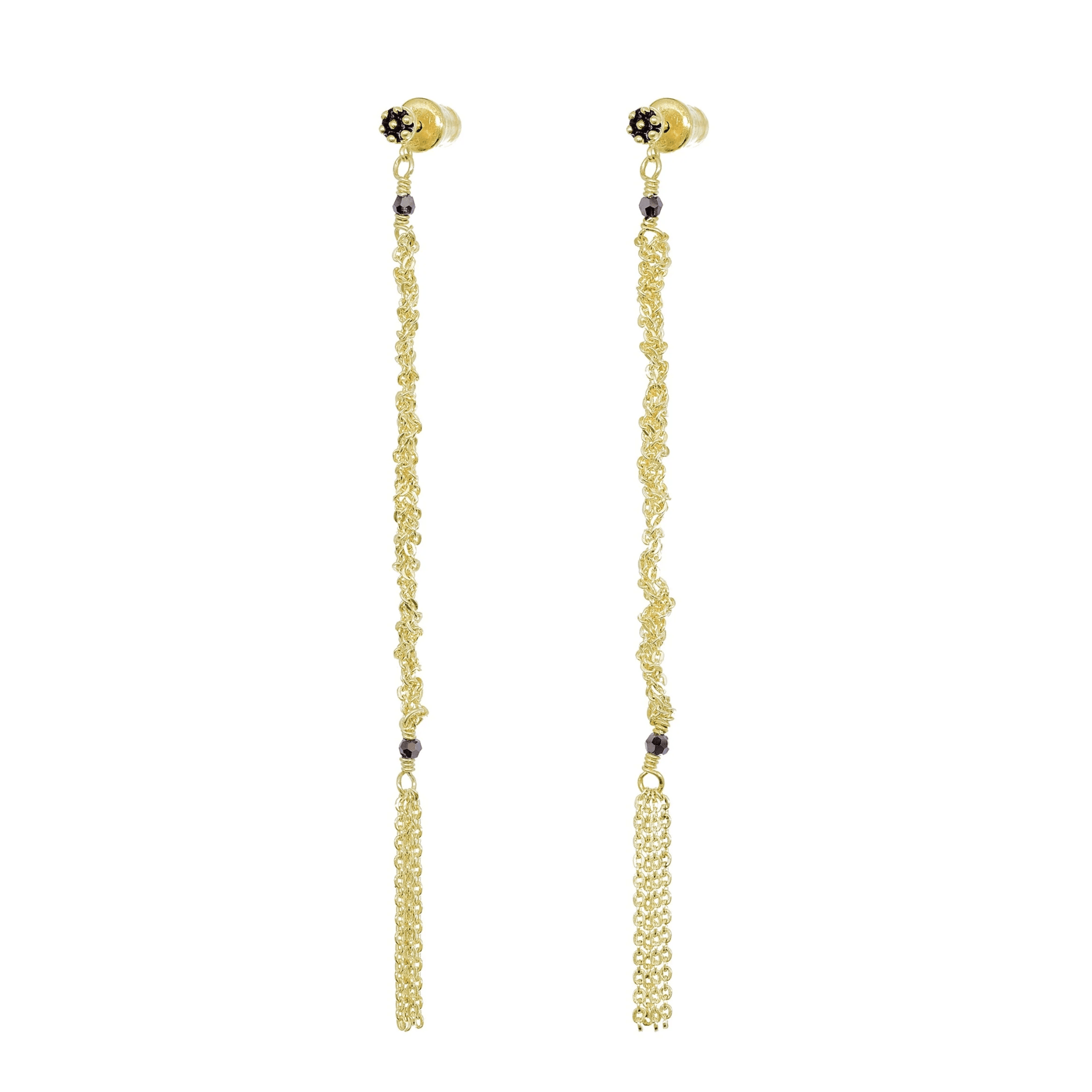 Gold Vermeil Woven Chain Drop Earrings with Crystal Bead &amp; Chain Fringe Details - Peridot Fine Jewelry - Marie Laure Chamorel