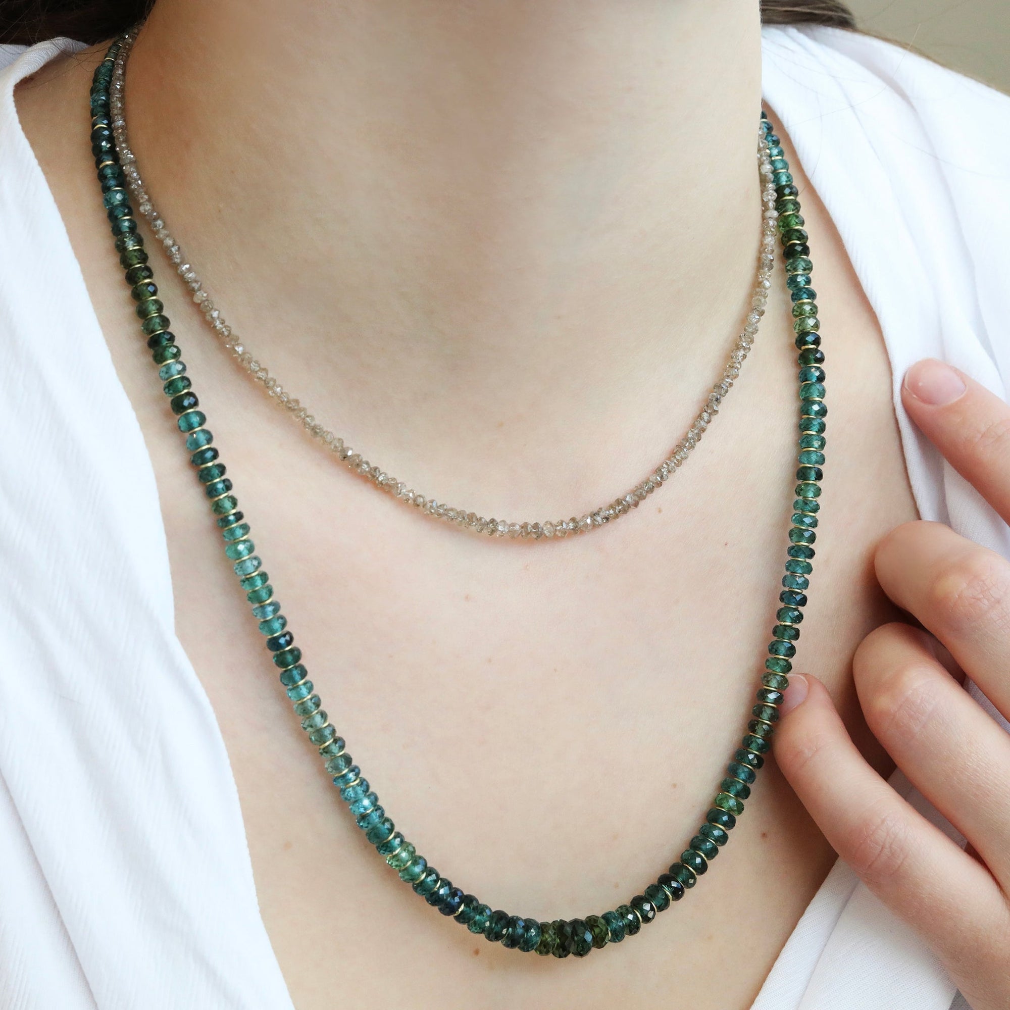 Graduated Blue-Green Tourmaline Faceted Beaded Necklace - Peridot Fine Jewelry - Petra Class