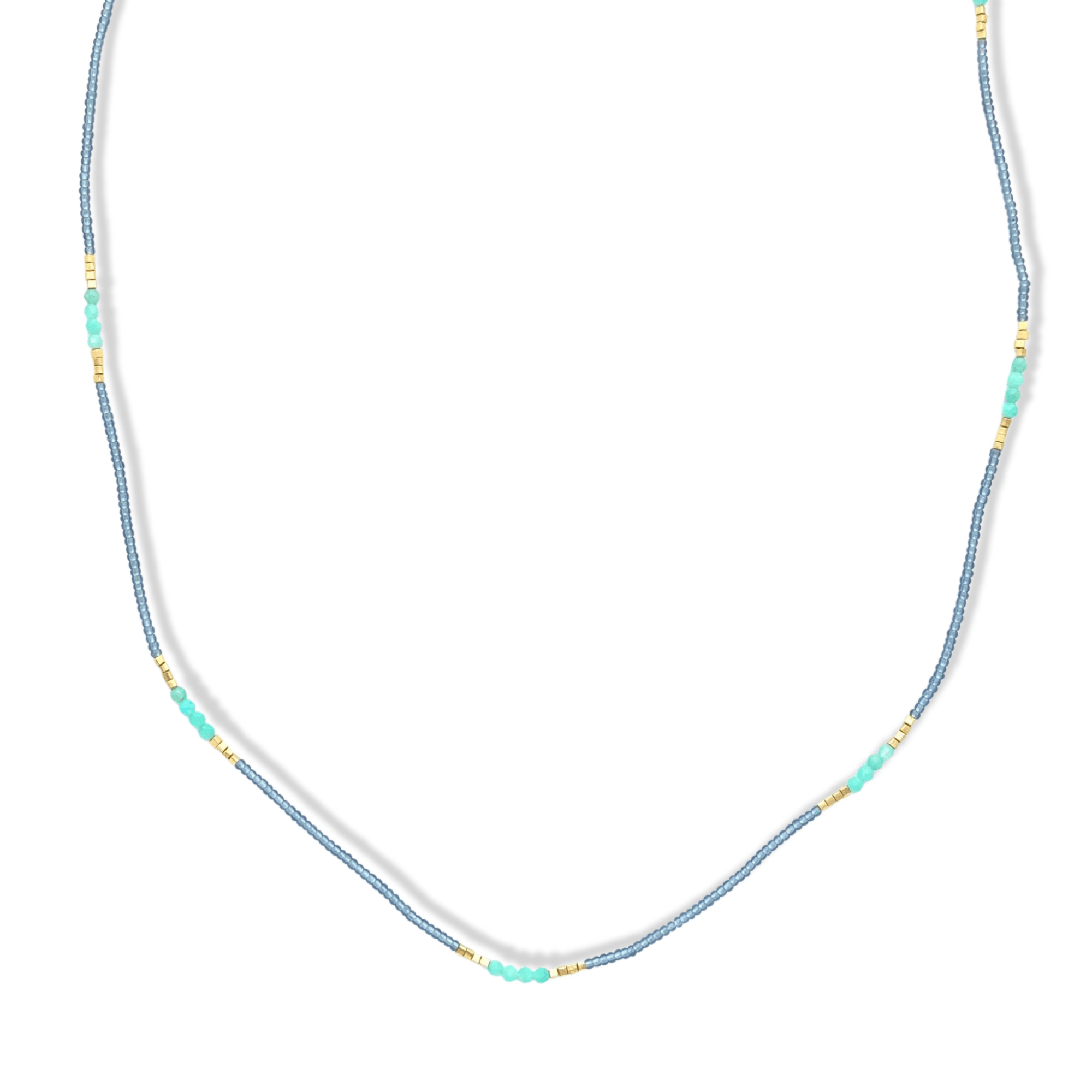 Gray Seed Beaded Necklace with Amazonite &amp; Gold Vermeil Bead Stations - Peridot Fine Jewelry - Debbie Fisher