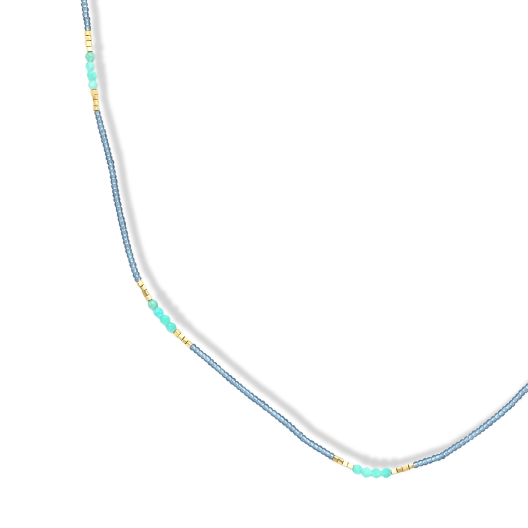 Gray Seed Beaded Necklace with Amazonite &amp; Gold Vermeil Bead Stations - Peridot Fine Jewelry - Debbie Fisher