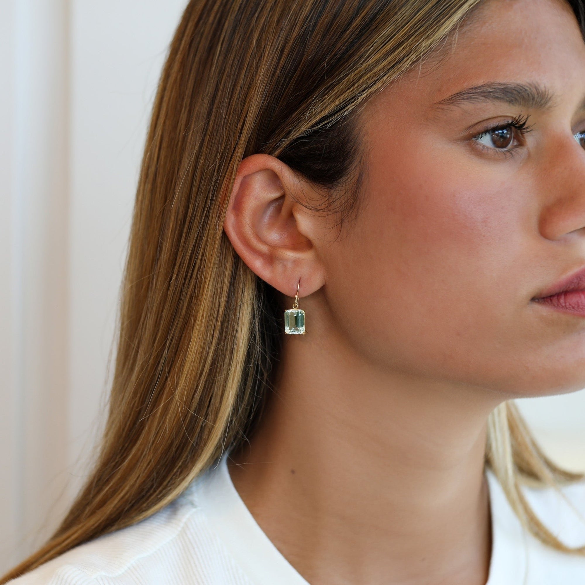 Green Amethyst Emerald Cut Earrings - Peridot Fine Jewelry - Rosanne Pugliese