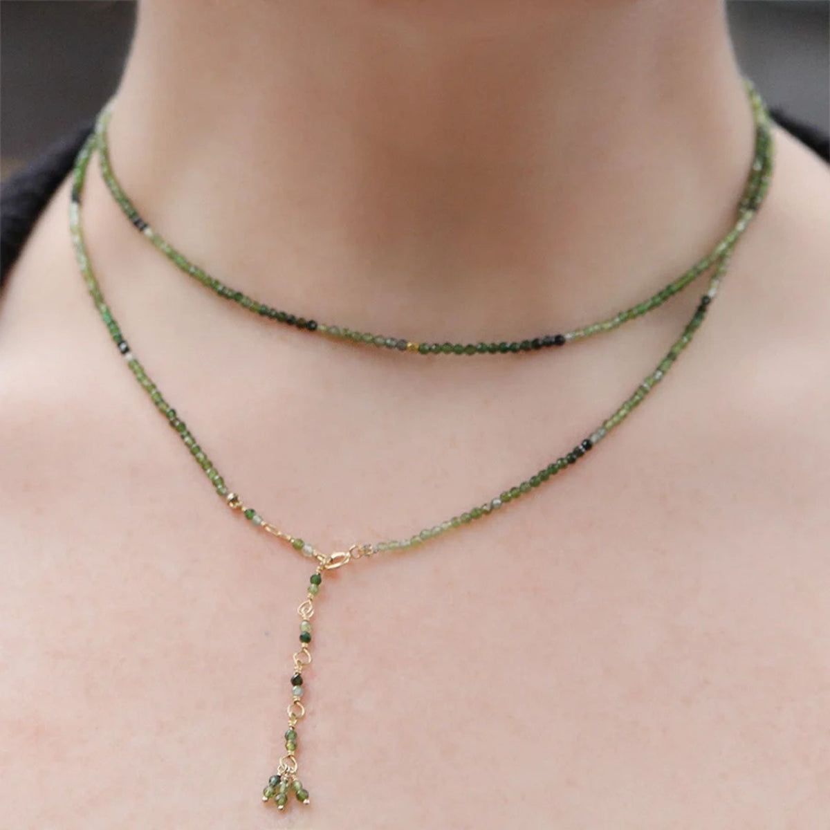 Green Tourmaline Beaded Wrap Bracelet - Peridot Fine Jewelry - Anne Sportun