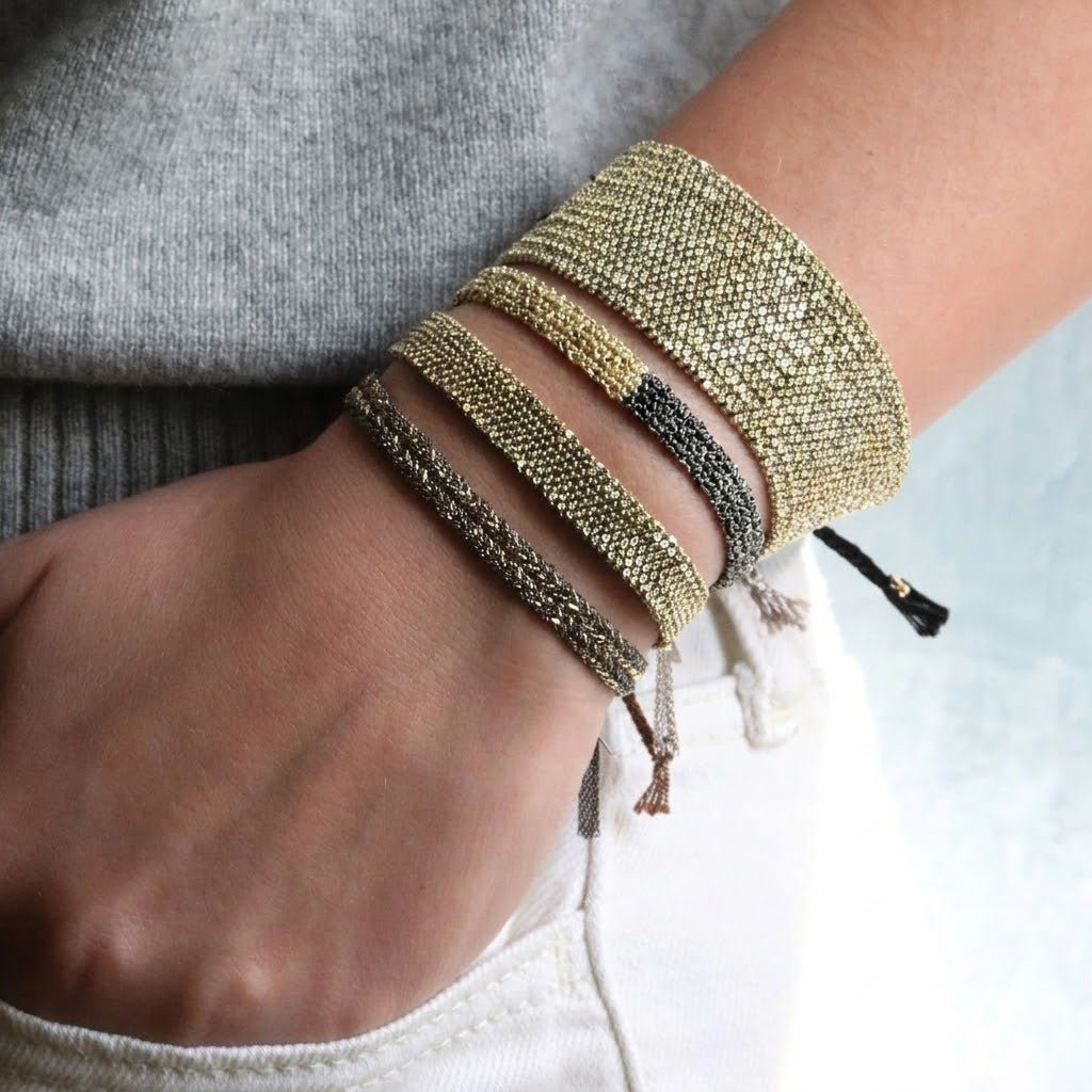 Half Vermeil &amp; Half Ruthenium Woven Chain Bracelet - Peridot Fine Jewelry - Marie Laure Chamorel