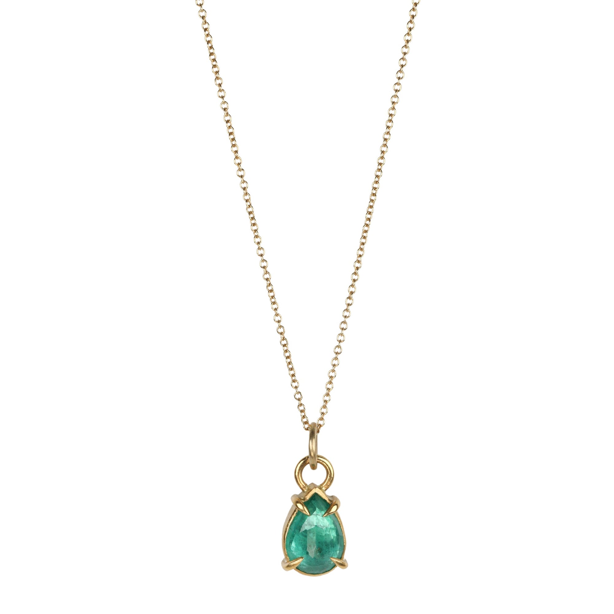 Handmade Prong-Set Pear Shaped Emerald Pendant - Peridot Fine Jewelry - Annie Fensterstock