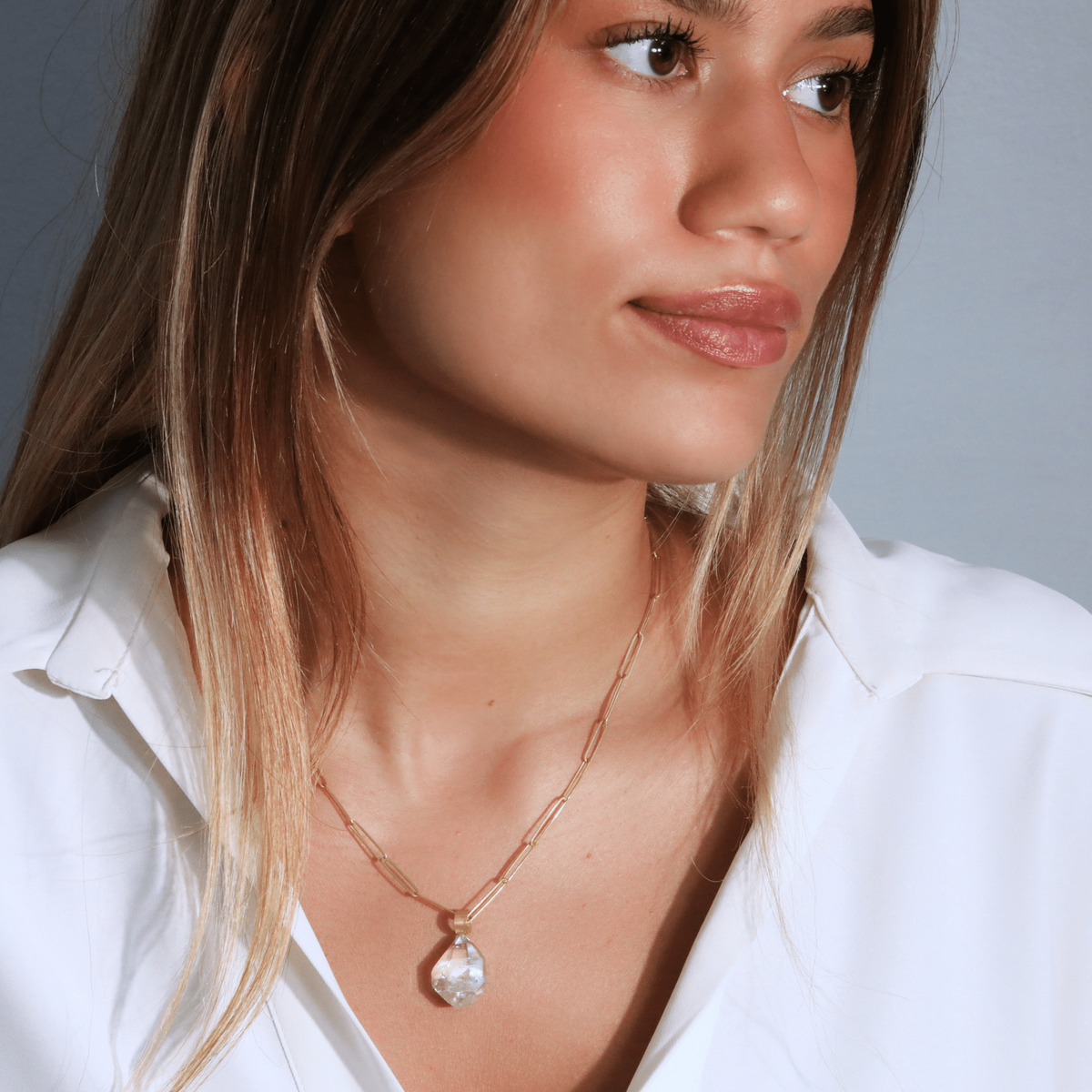 Herkimer "Diamond" Quartz Pendant with 22K Gold Bale - Peridot Fine Jewelry - Rosanne Pugliese
