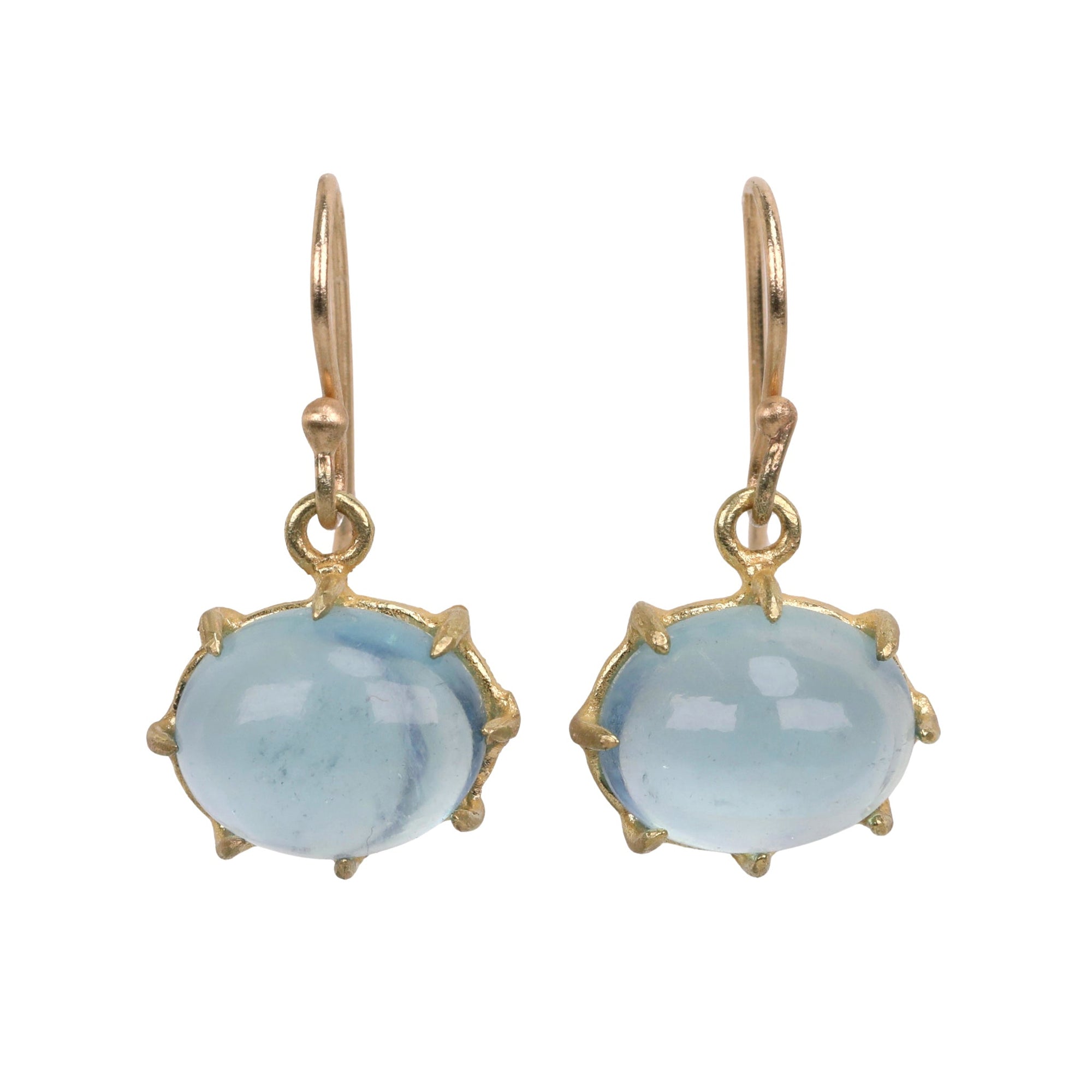 Horizontal Oval Cabochon Aquamarine Drop Earrings - Peridot Fine Jewelry - Rosanne Pugliese