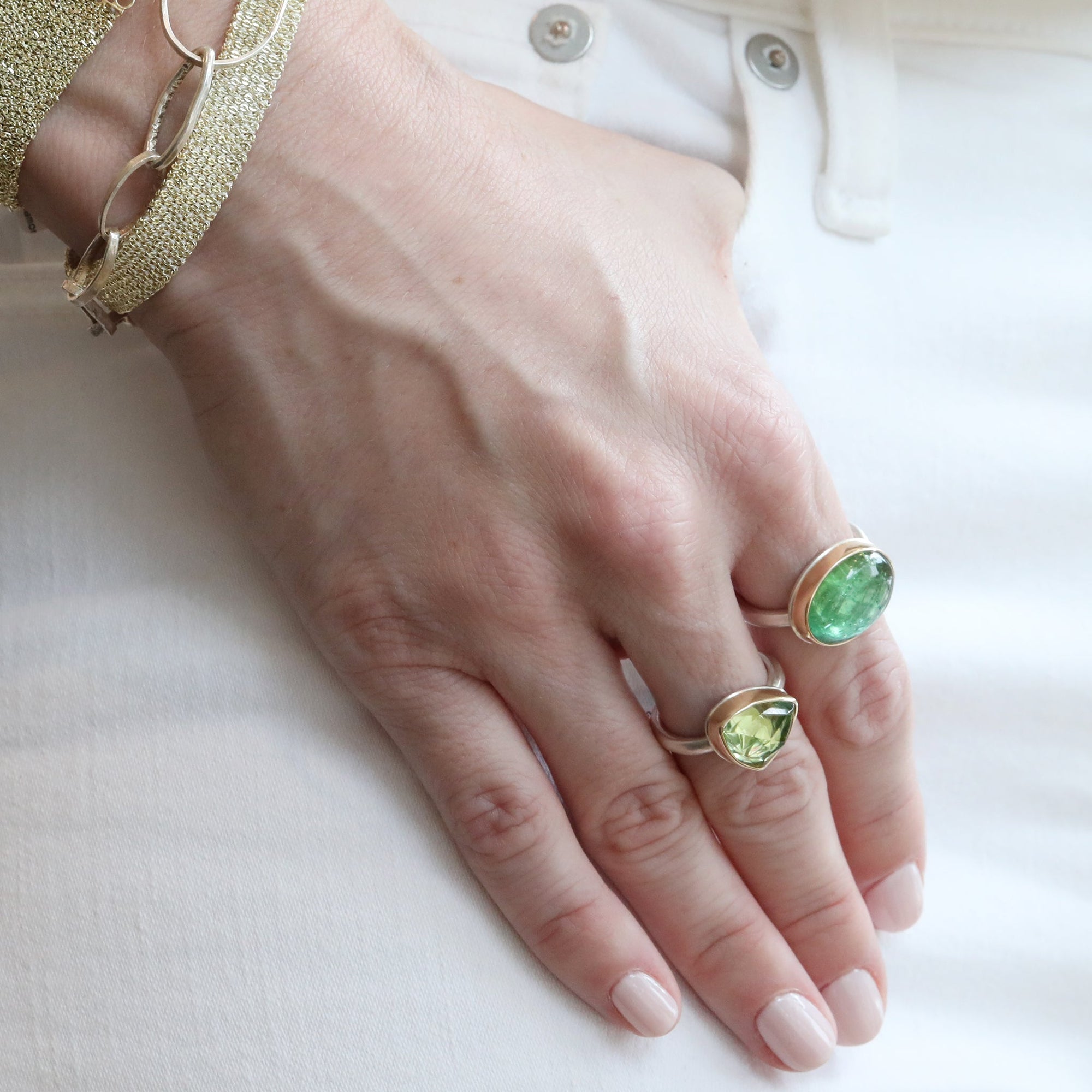 Horizontal Oval Smooth Green Tourmaline Ring - Peridot Fine Jewelry - Jamie Joseph