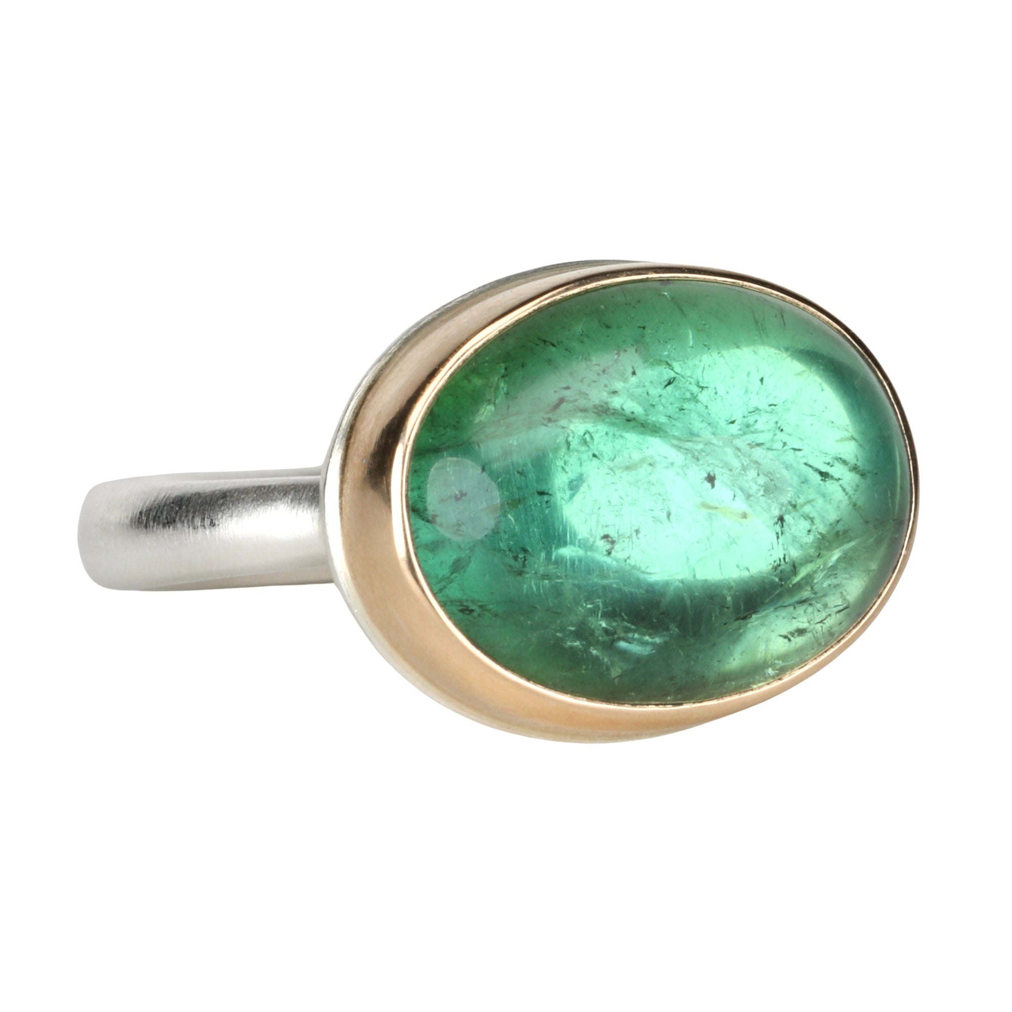 Horizontal Oval Smooth Green Tourmaline Ring - Peridot Fine Jewelry - Jamie Joseph