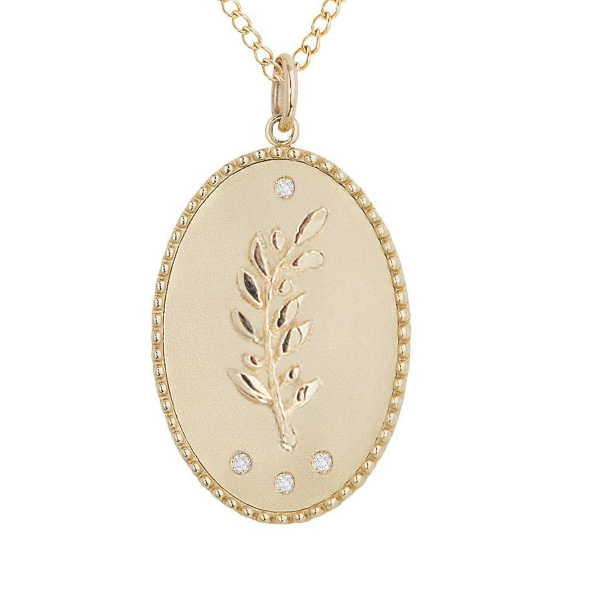 Large "Olive Branch" Pendant with Diamond Details - Peridot Fine Jewelry - Zahava