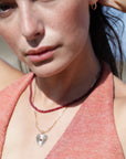 10K Gold Large Textured Heart Pendant with Pink Tourmaline