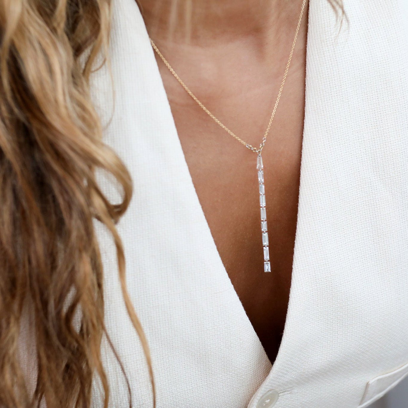 Lariat Necklace With 9 Baguette Diamonds - Peridot Fine Jewelry - TAP by Todd Pownell