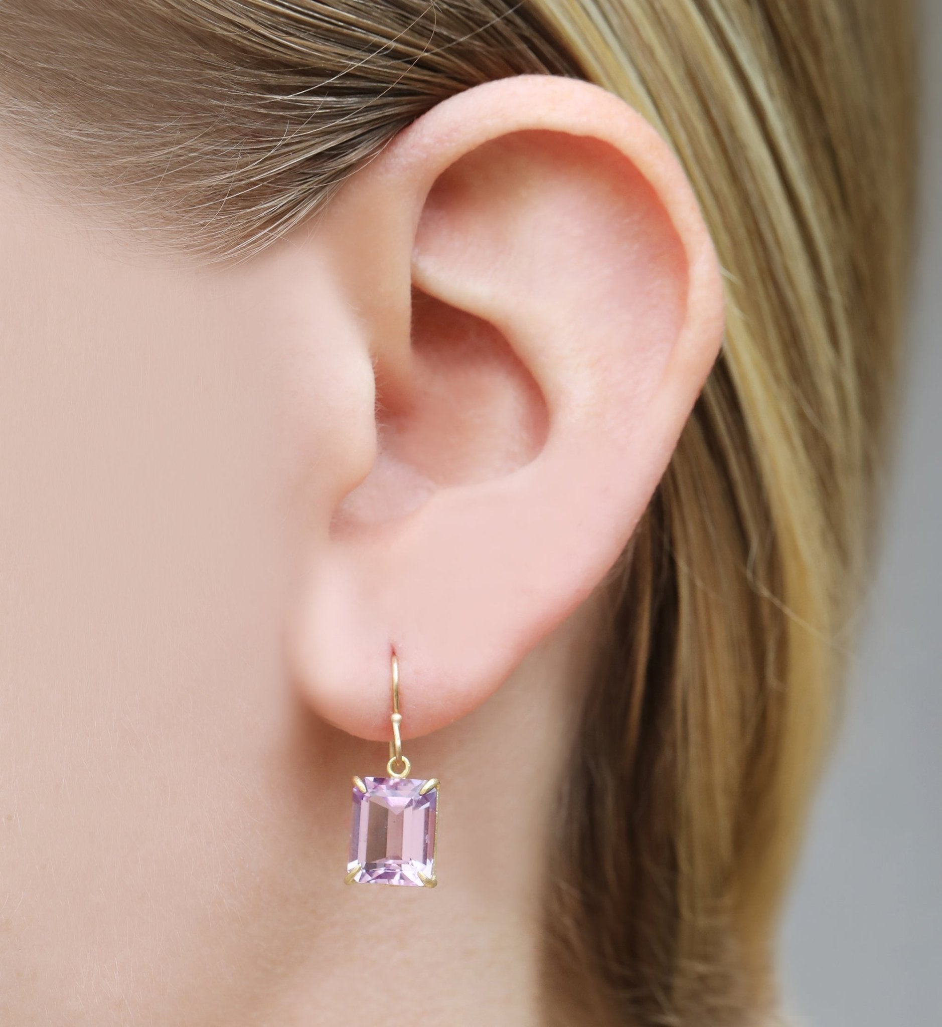 Lavender Amethyst Emerald Cut Earrings - Peridot Fine Jewelry - Rosanne Pugliese