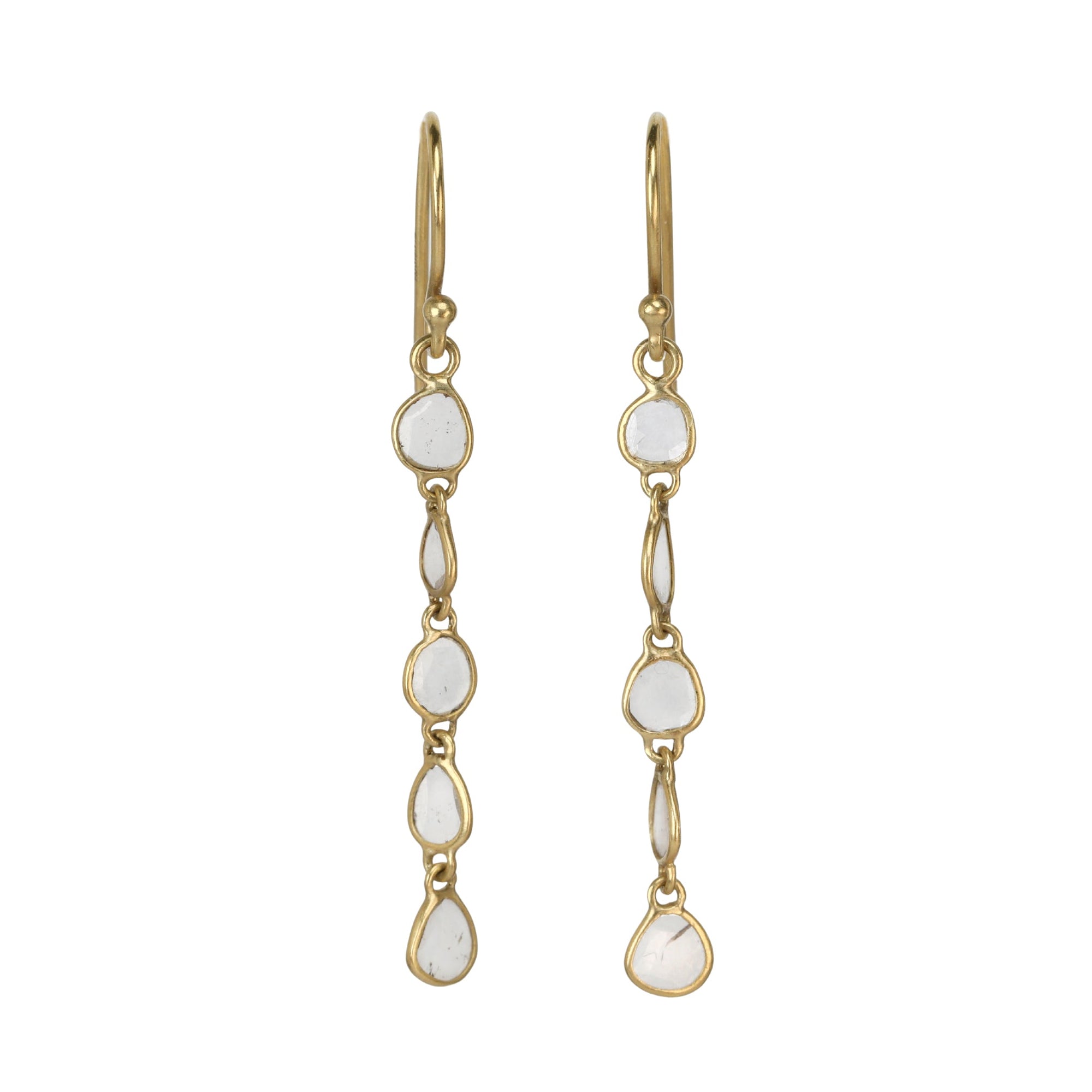 Linear Polki Diamond Slice &quot;Dancing Leaves&quot; Earrings - Peridot Fine Jewelry - Kothari
