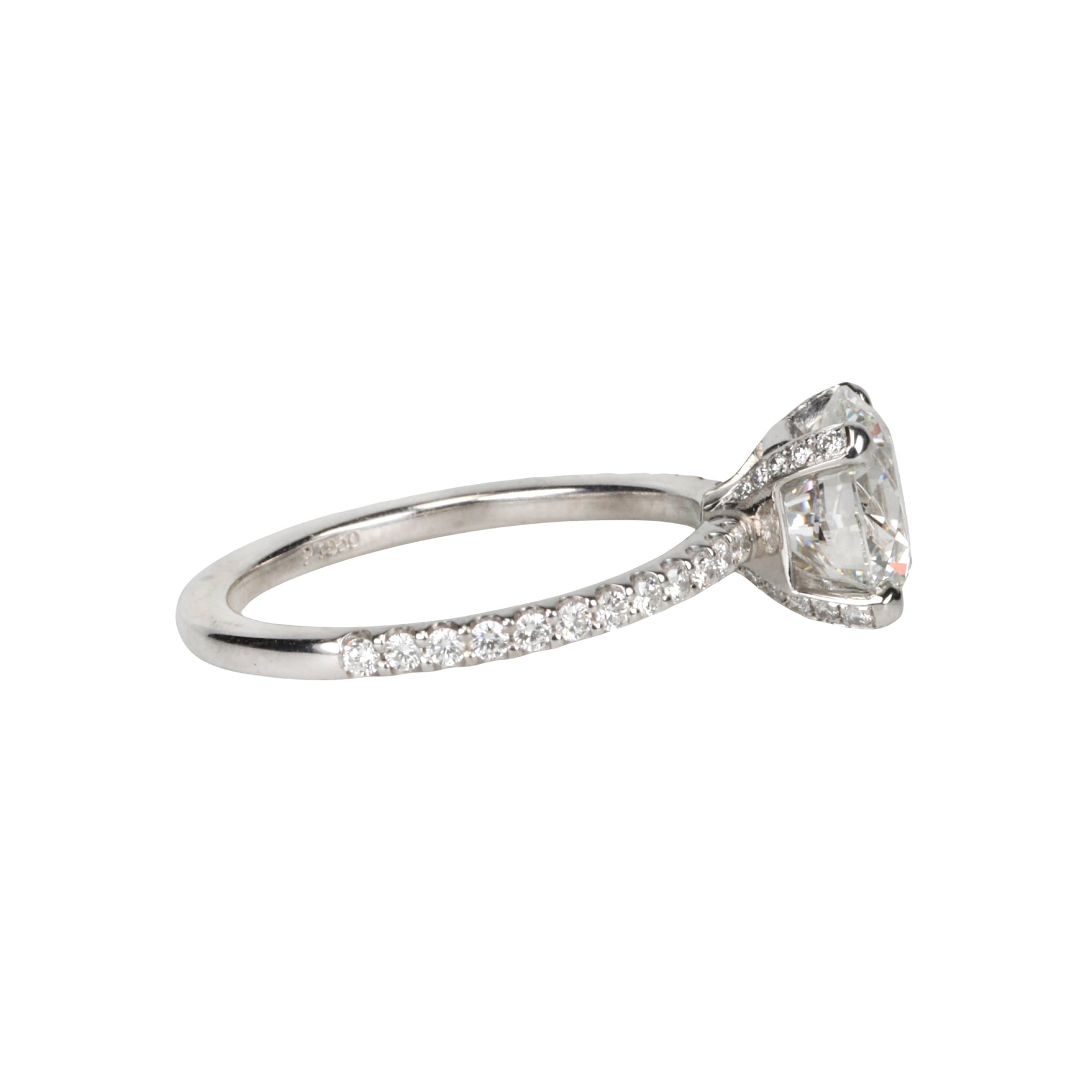 Live Platinum Prong-Set 2.09ct Lab Grown Round Brilliant Cut Diamond Ring with Pave Diamond Band and Prongs - Peridot Fine Jewelry - Mark Patterson