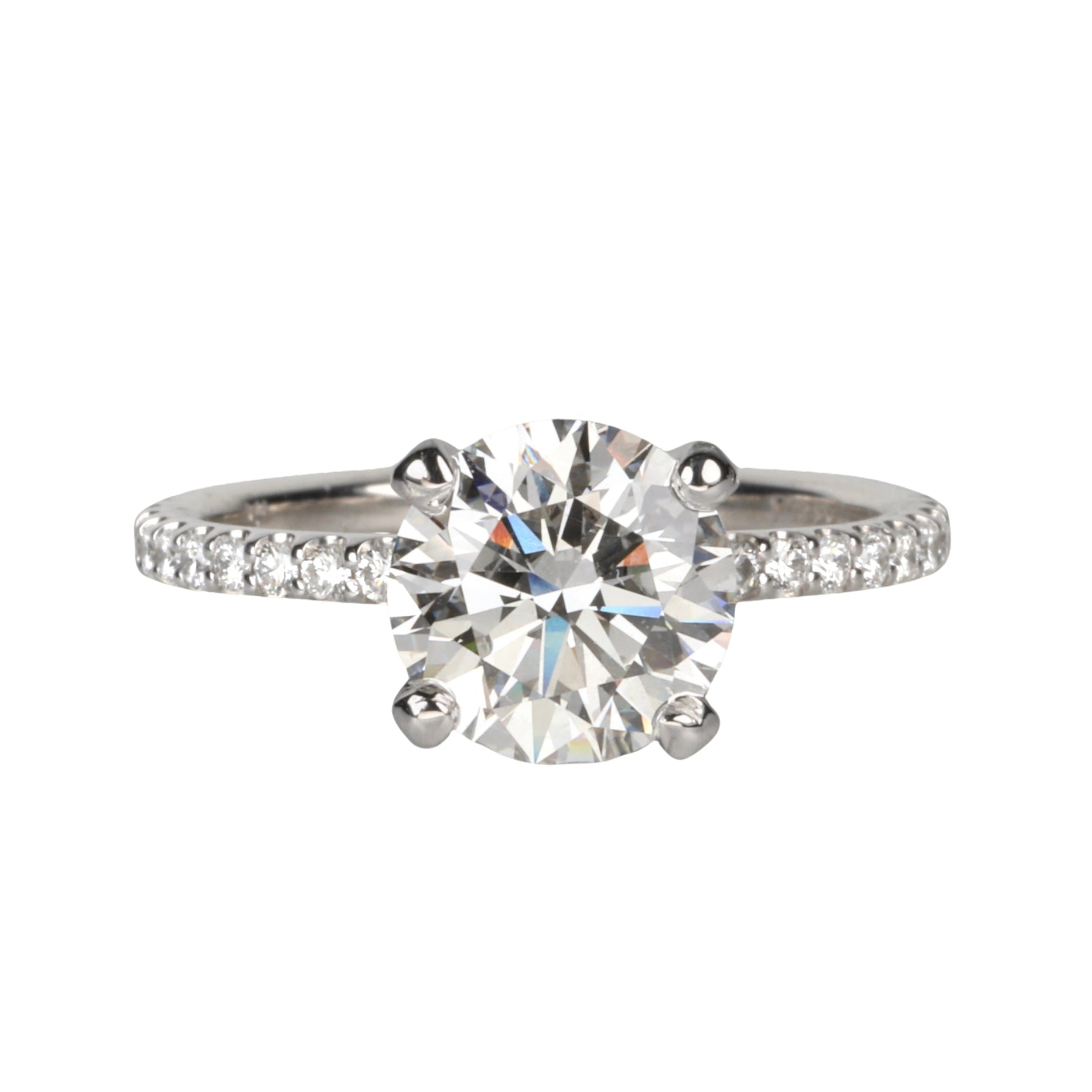 Live Platinum Prong-Set 2.09ct Lab Grown Round Brilliant Cut Diamond Ring with Pave Diamond Band and Prongs - Peridot Fine Jewelry - Mark Patterson