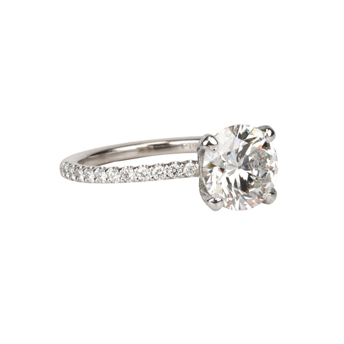 Live Platinum Prong-Set 2.09ct Lab Grown Round Brilliant Cut Diamond Ring with Pave Diamond Band and Prongs - Peridot Fine Jewelry - Mark Patterson