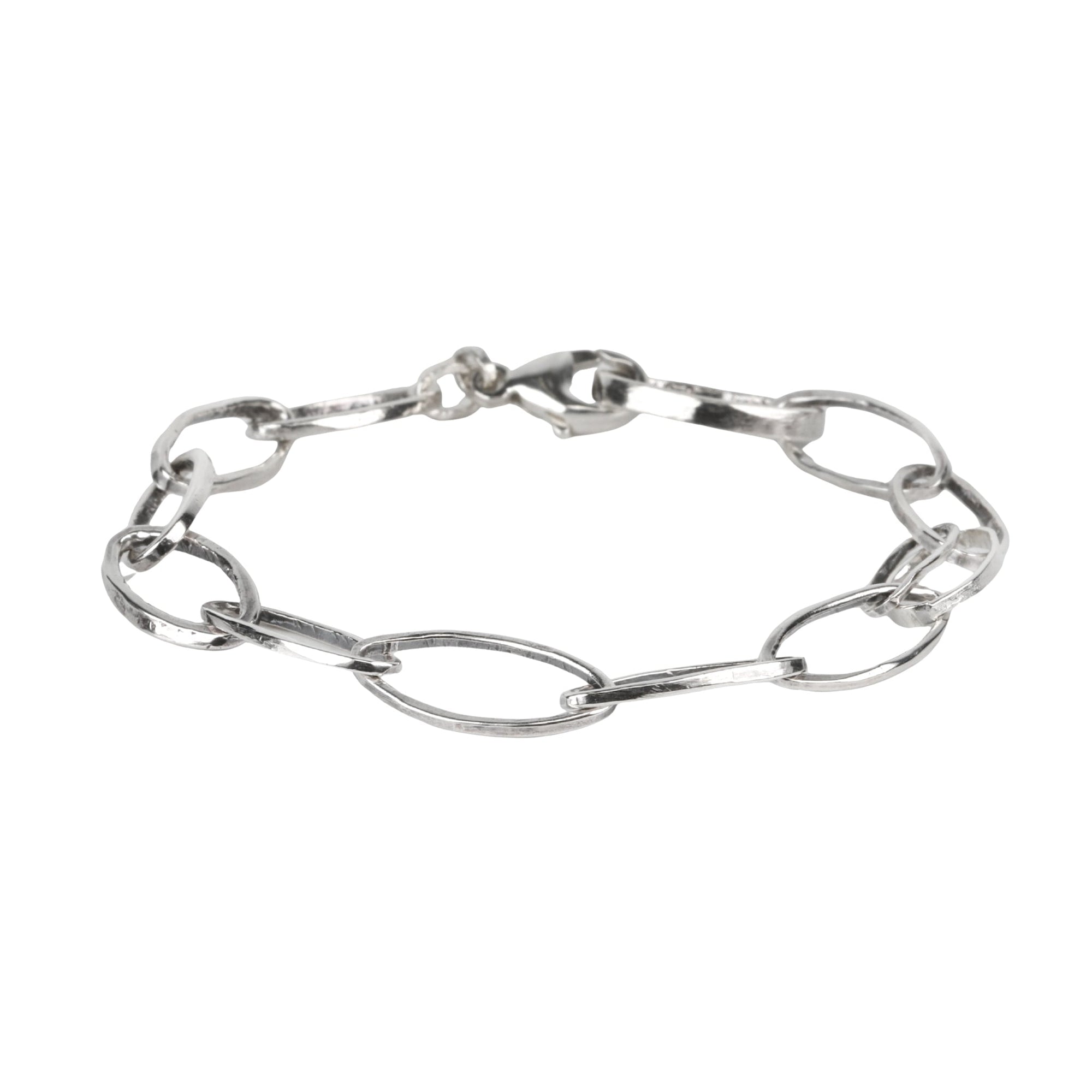 "Lottie" Sterling Silver Handmade Hammered Oval Link Bracelet - Peridot Fine Jewelry - Sarah Macfadden