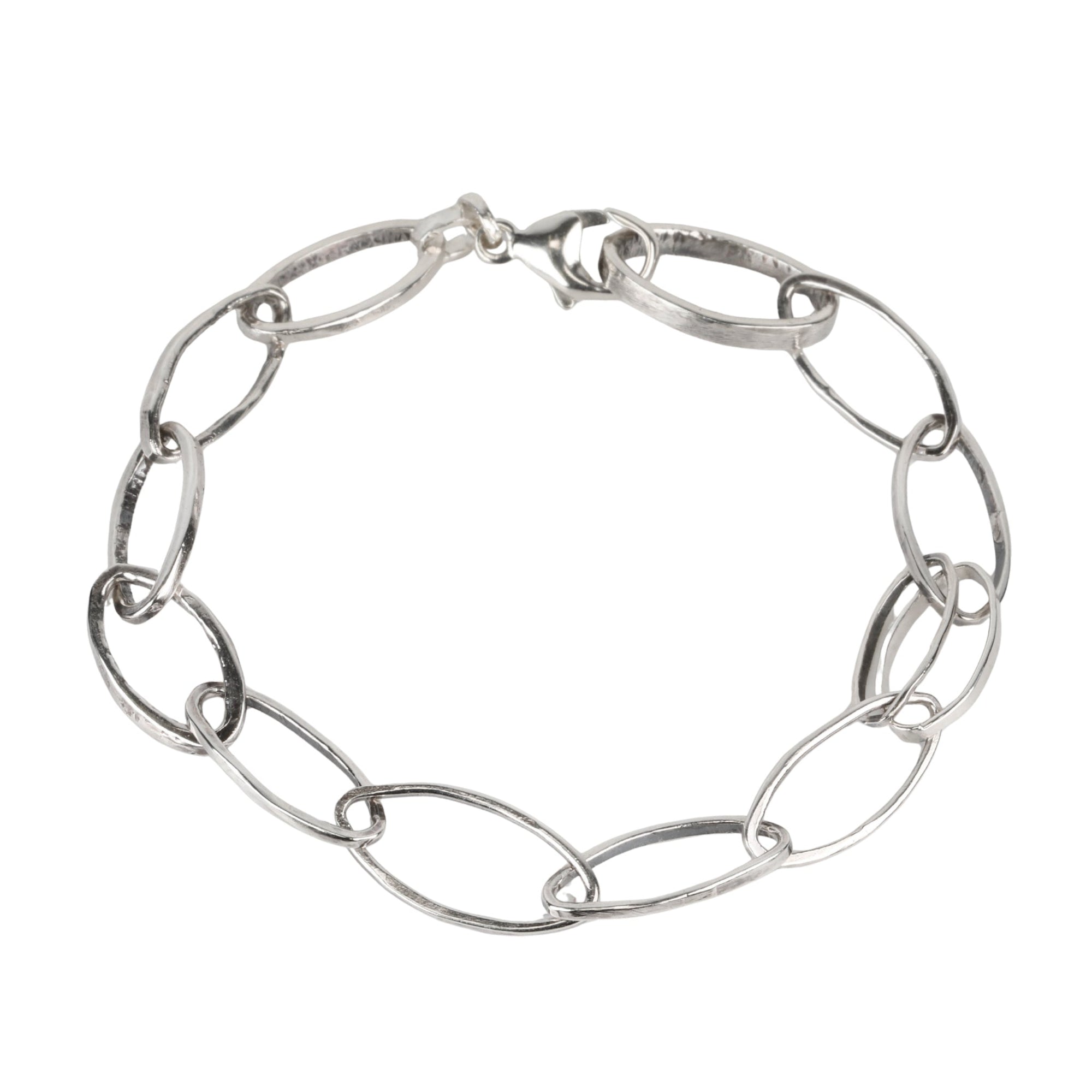 "Lottie" Sterling Silver Handmade Hammered Oval Link Bracelet - Peridot Fine Jewelry - Sarah Macfadden