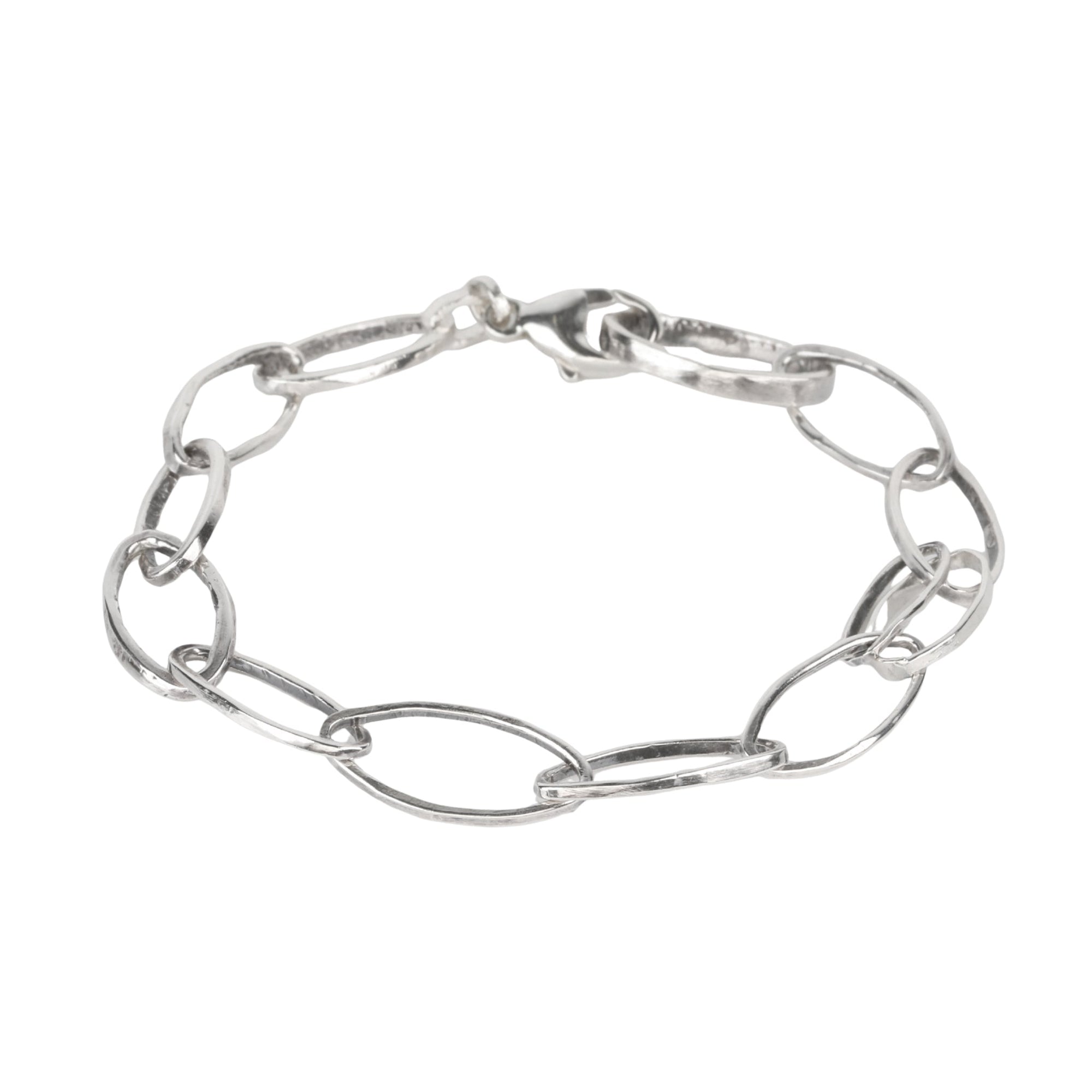 "Lottie" Sterling Silver Handmade Hammered Oval Link Bracelet - Peridot Fine Jewelry - Sarah Macfadden