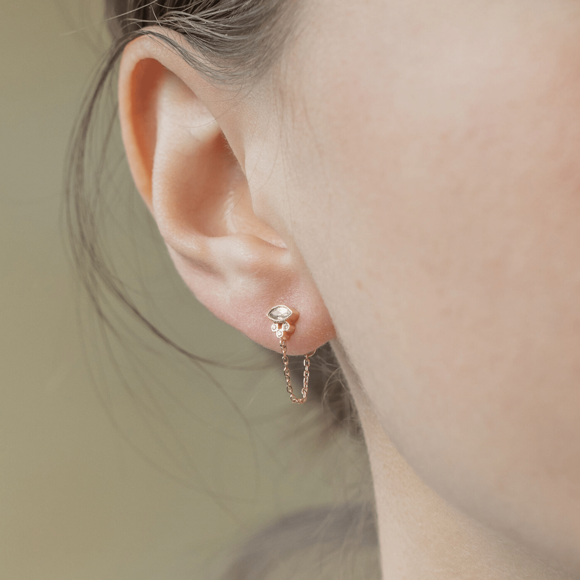 Marquise Moonstone Earring with Diamonds and Chain Drop - Peridot Fine Jewelry - Celine Daoust