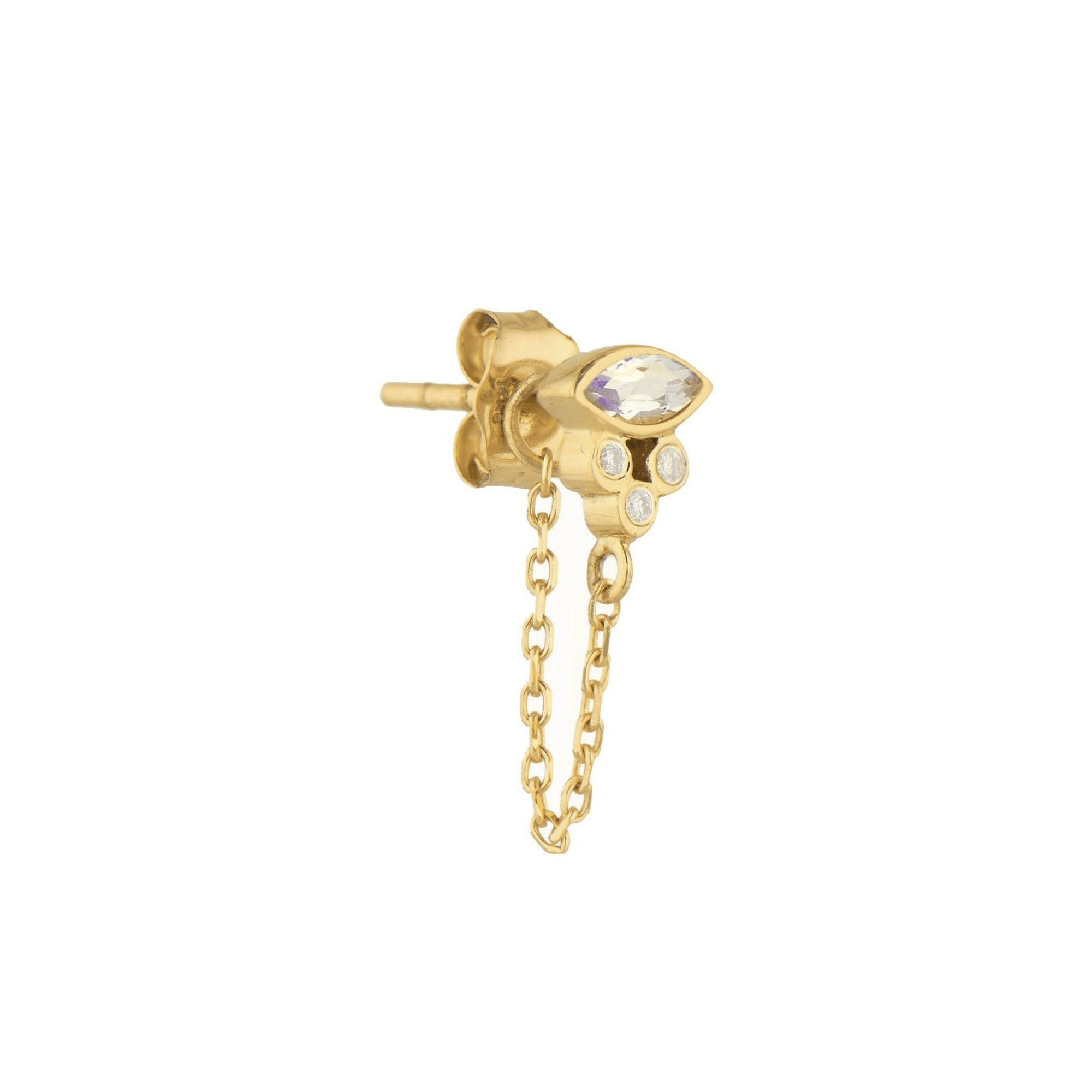 Marquise Moonstone Earring with Diamonds and Chain Drop - Peridot Fine Jewelry - Celine Daoust