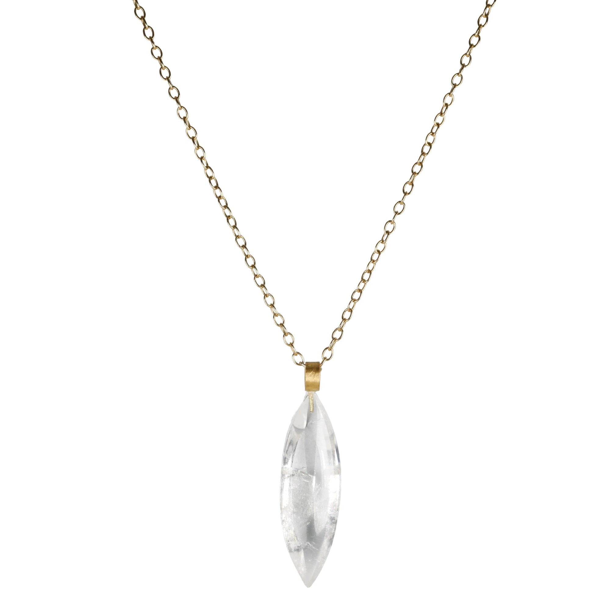 Marquise - Shaped Phantom Quartz Pendant with 22K Gold Wide Bale - Peridot Fine Jewelry - Rosanne Pugliese