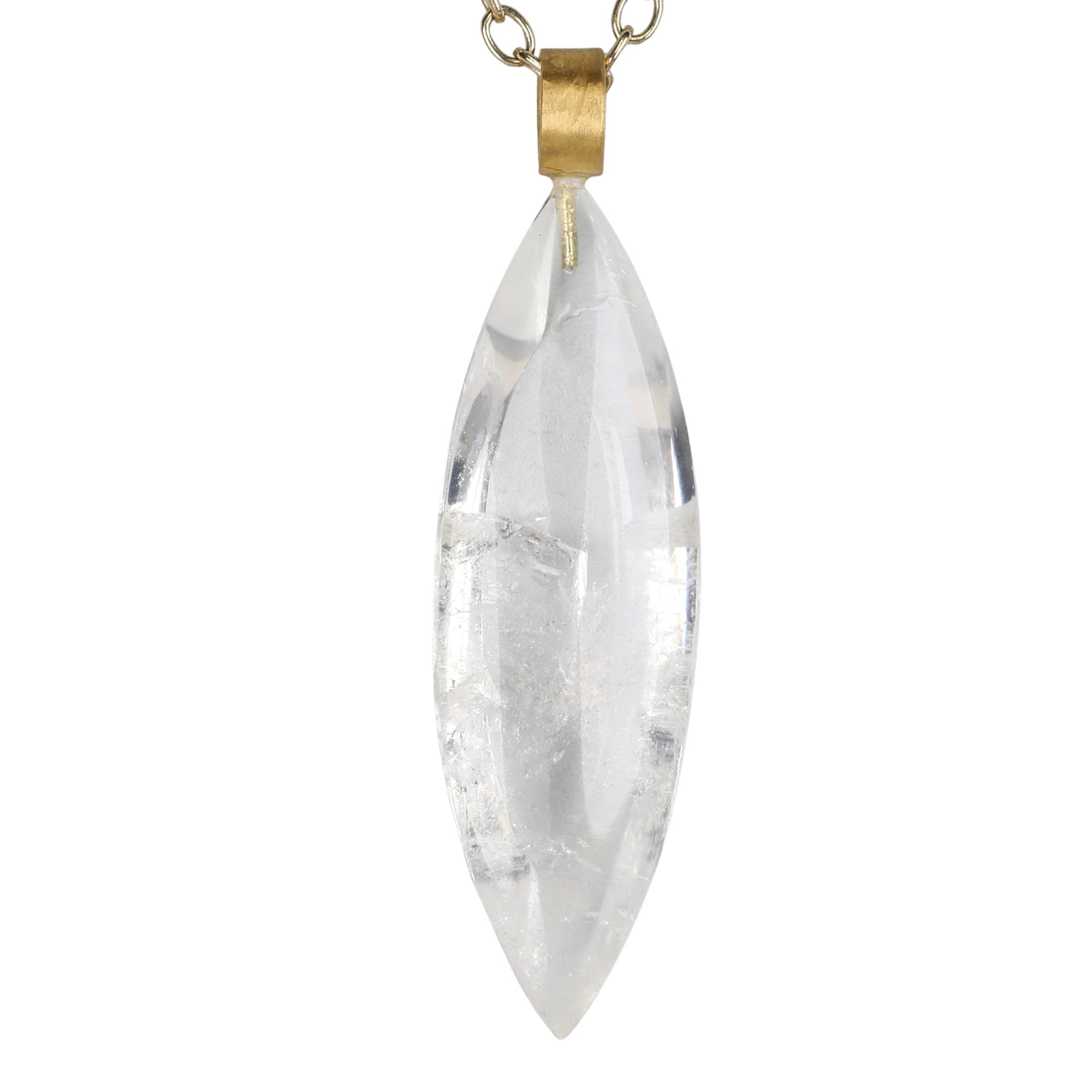 Marquise - Shaped Phantom Quartz Pendant with 22K Gold Wide Bale - Peridot Fine Jewelry - Rosanne Pugliese