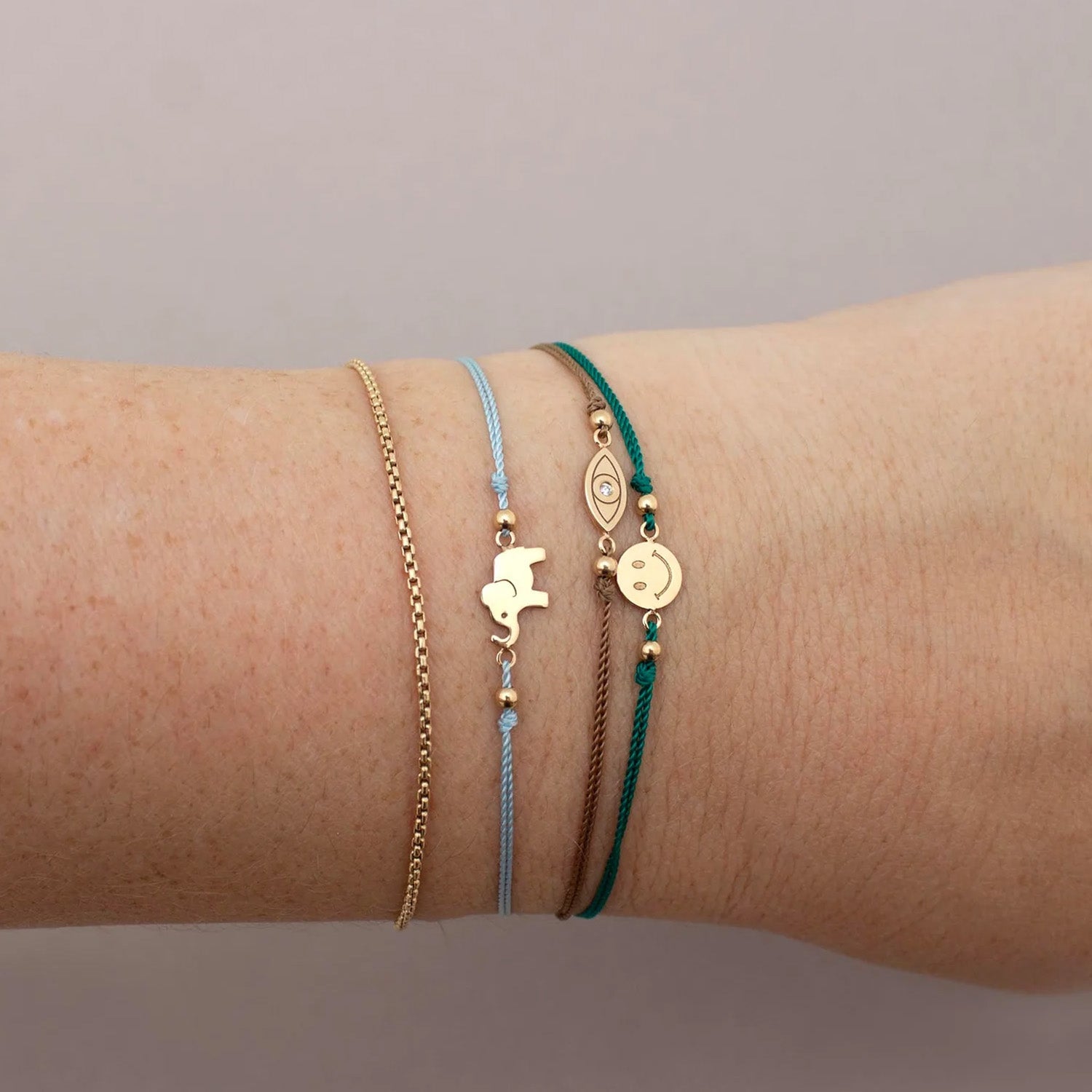 Midi Bitty 14K Gold Elephant Cord Bracelet - Peridot Fine Jewelry - Zoe Chicco