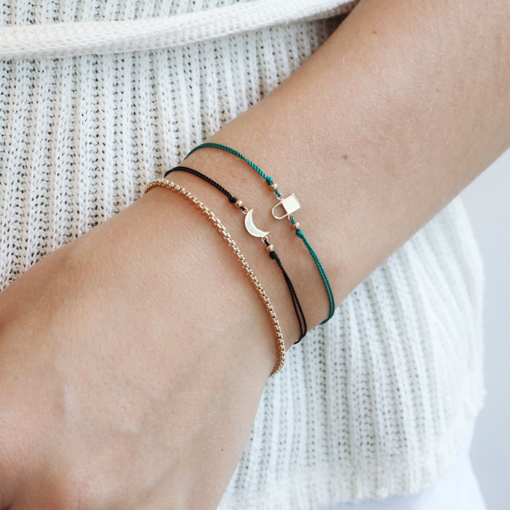 Midi Bitty 14K Gold Moon Cord Bracelet - Peridot Fine Jewelry - Zoe Chicco