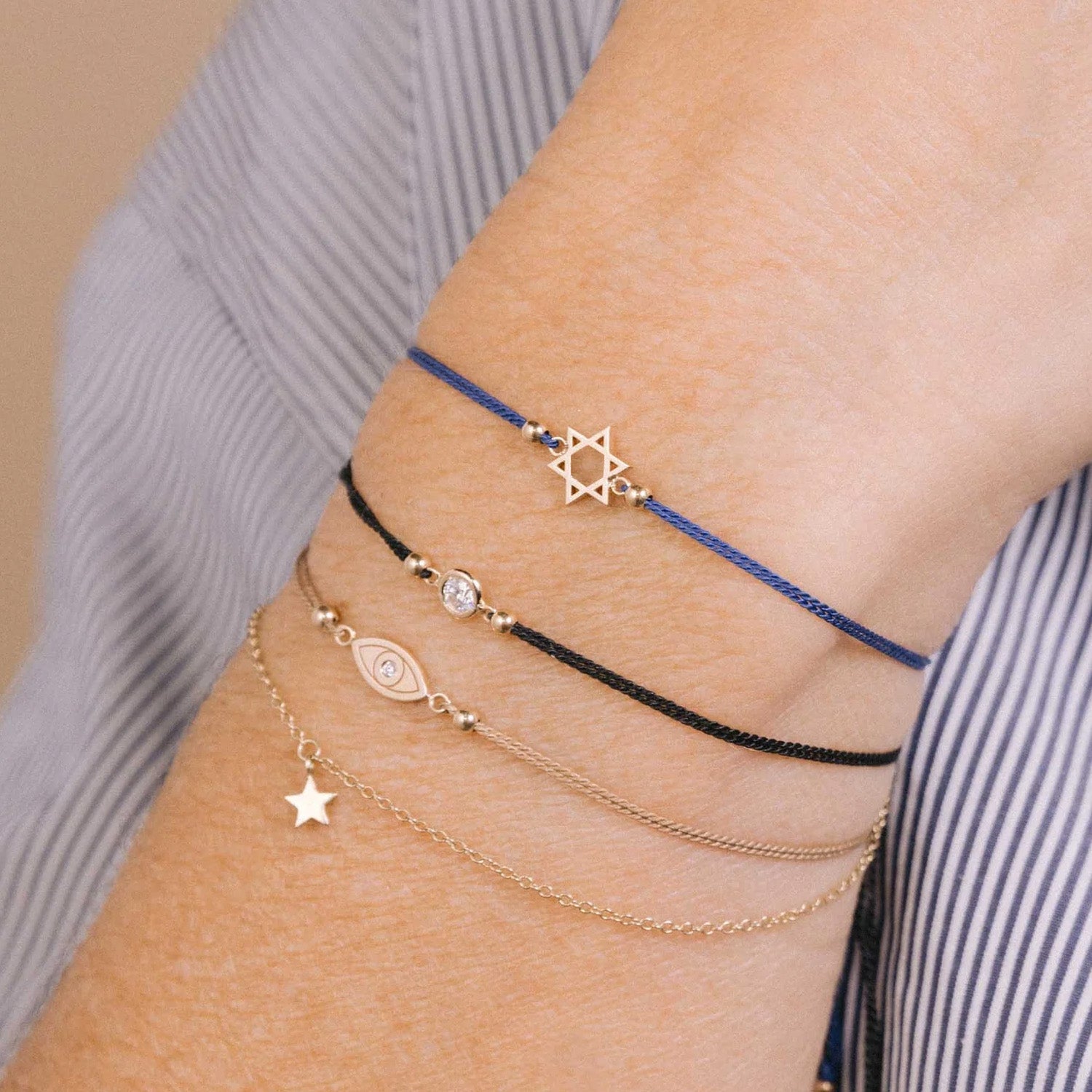Midi Bitty 14K Gold Star of David Cord Bracelet - Peridot Fine Jewelry - Zoe Chicco