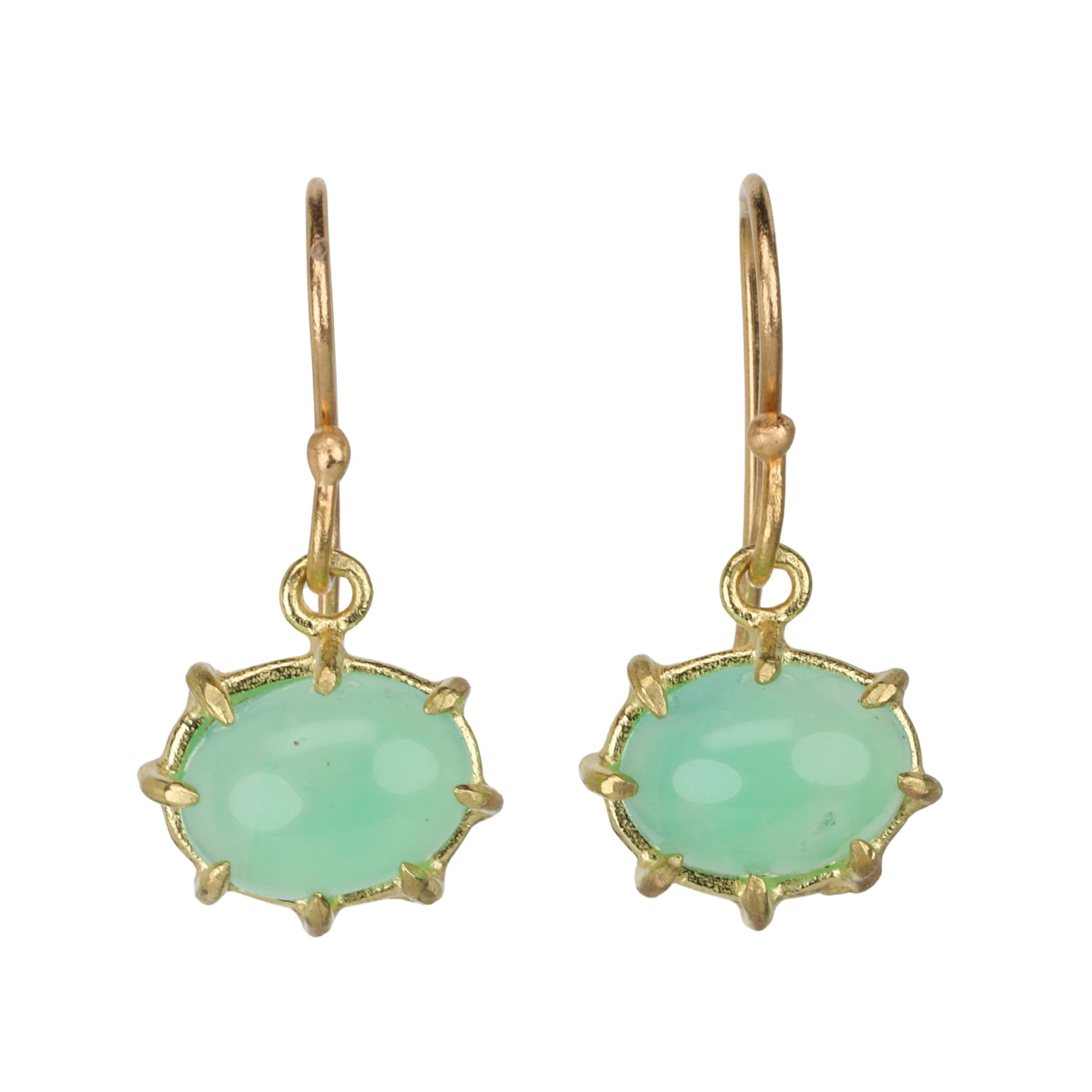 Mini Oval Cabochon Green Chrysoprase Earrings - Peridot Fine Jewelry - Rosanne Pugliese
