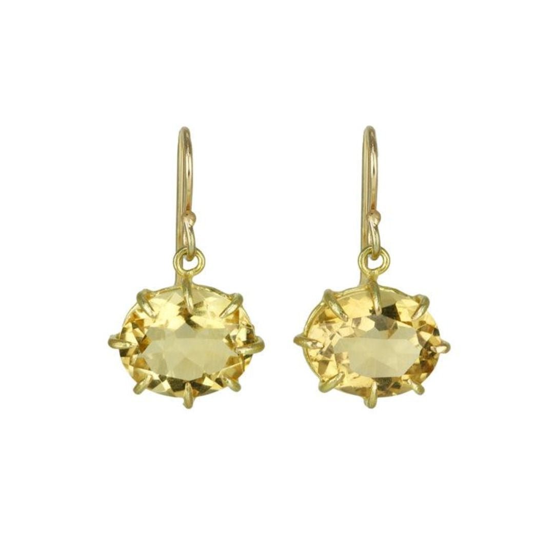 Mini Oval Faceted Citrine Earrings - Peridot Fine Jewelry - Rosanne Pugliese
