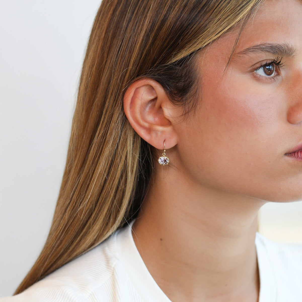 Mini Oval Faceted Lavender Amethyst Earrings - Peridot Fine Jewelry - Rosanne Pugliese