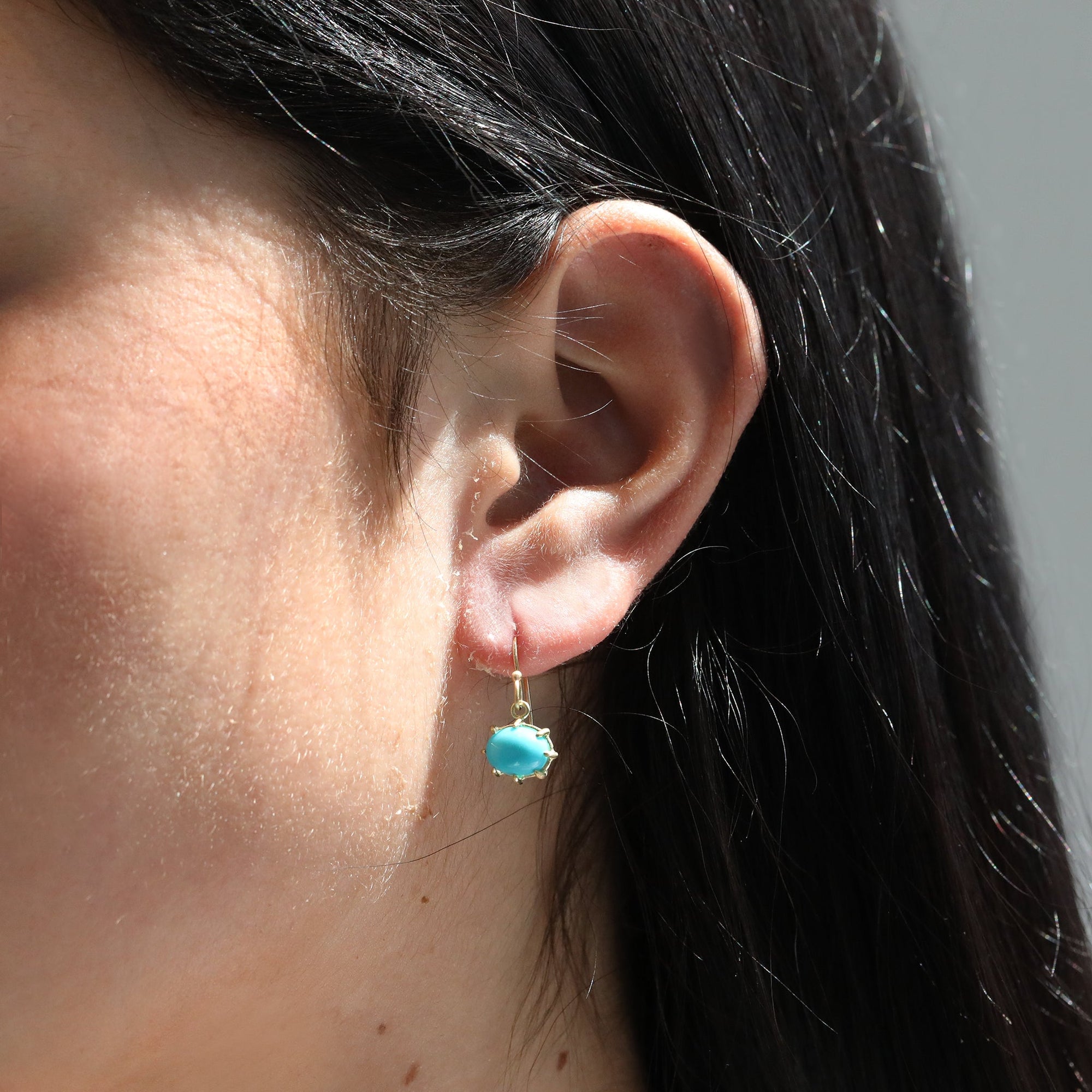 Mini Oval Sleeping Beauty Turquoise Earrings - Peridot Fine Jewelry - Rosanne Pugliese