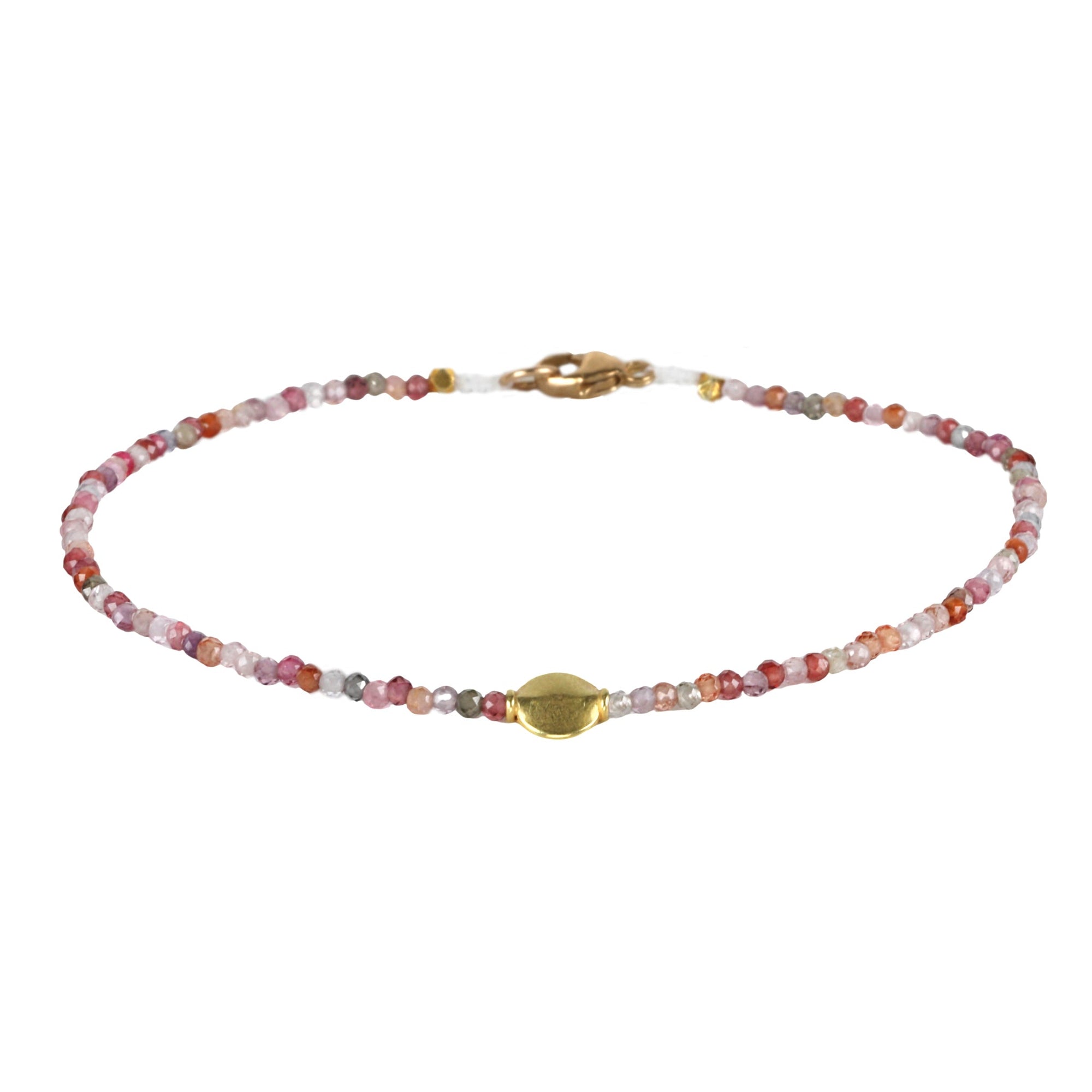 Mixed Faceted Ombre Pink &amp; Grey Sapphire Beaded Bracelet with 18K Flattened Circle Bead - Peridot Fine Jewelry - Margaret Solow Jewelry