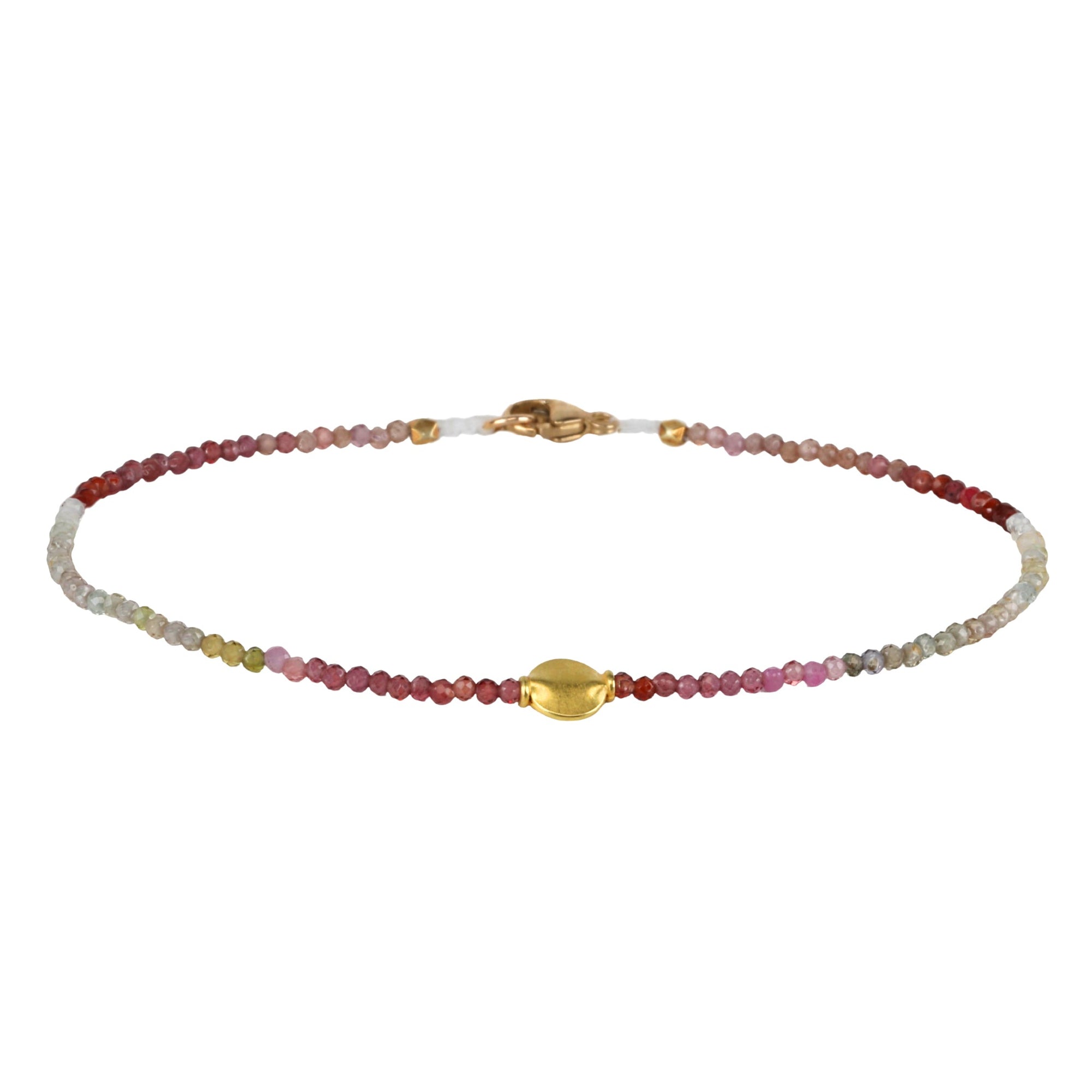 Mixed Faceted Ombre Pink &amp; Grey Sapphire Beaded Bracelet with 18K Flattened Circle Bead - Peridot Fine Jewelry - Margaret Solow Jewelry