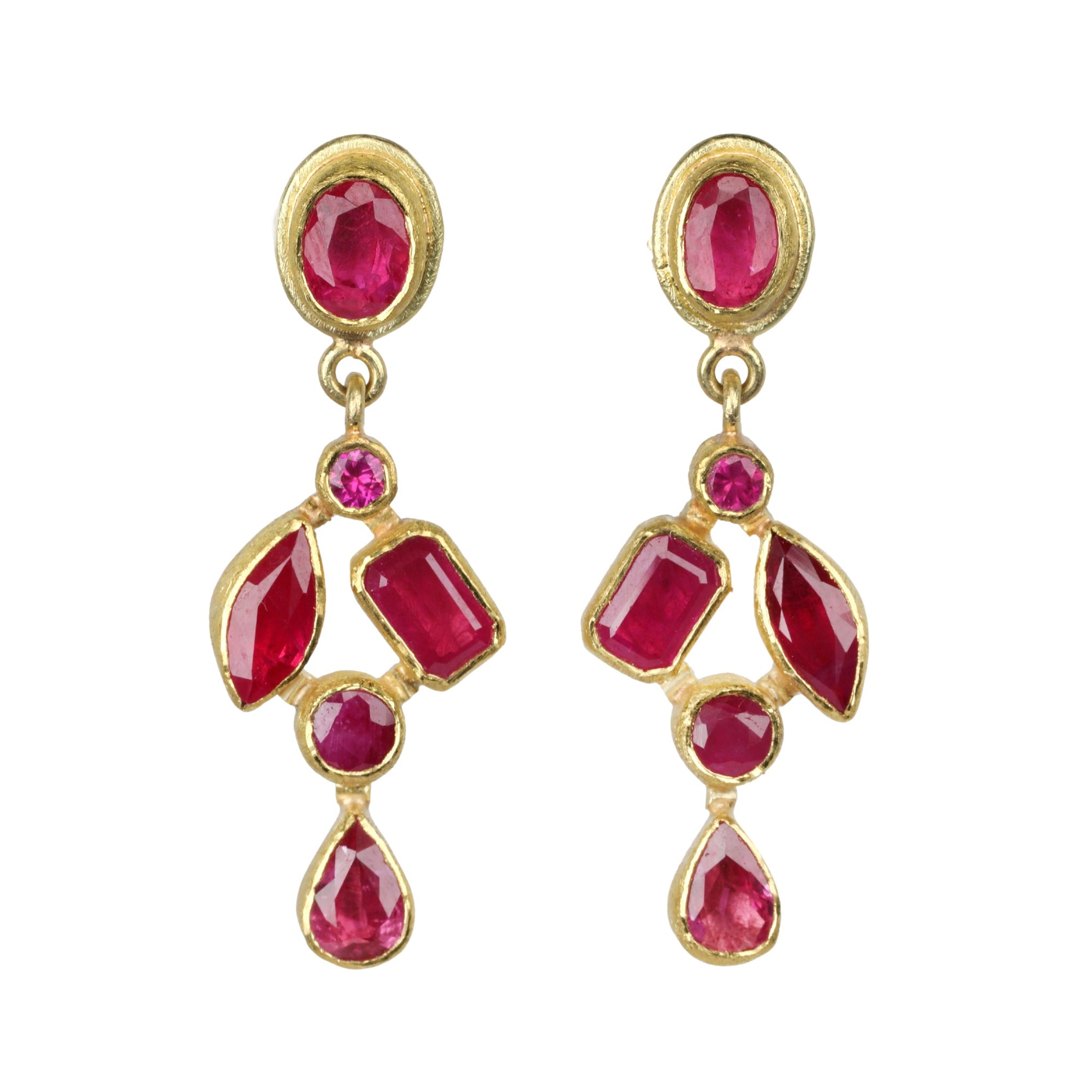 Mixed Faceted Ruby &quot;Mosaic&quot; Earrings - Peridot Fine Jewelry - Petra Class