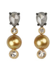 Mixed Gold Multi Drop Earrings with Pear Shaped Grey Diamonds & Golden South Sea Pearls Separated by Champagne Diamonds - Peridot Fine Jewelry - TAP by Todd Pownell