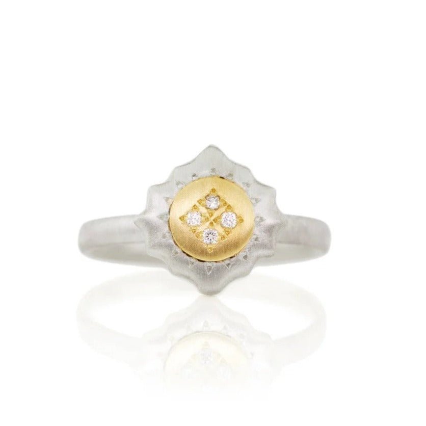 Mixed Metal &quot;East &amp; West Charm&quot; Ring with Diamonds - Peridot Fine Jewelry - Adel Chefridi