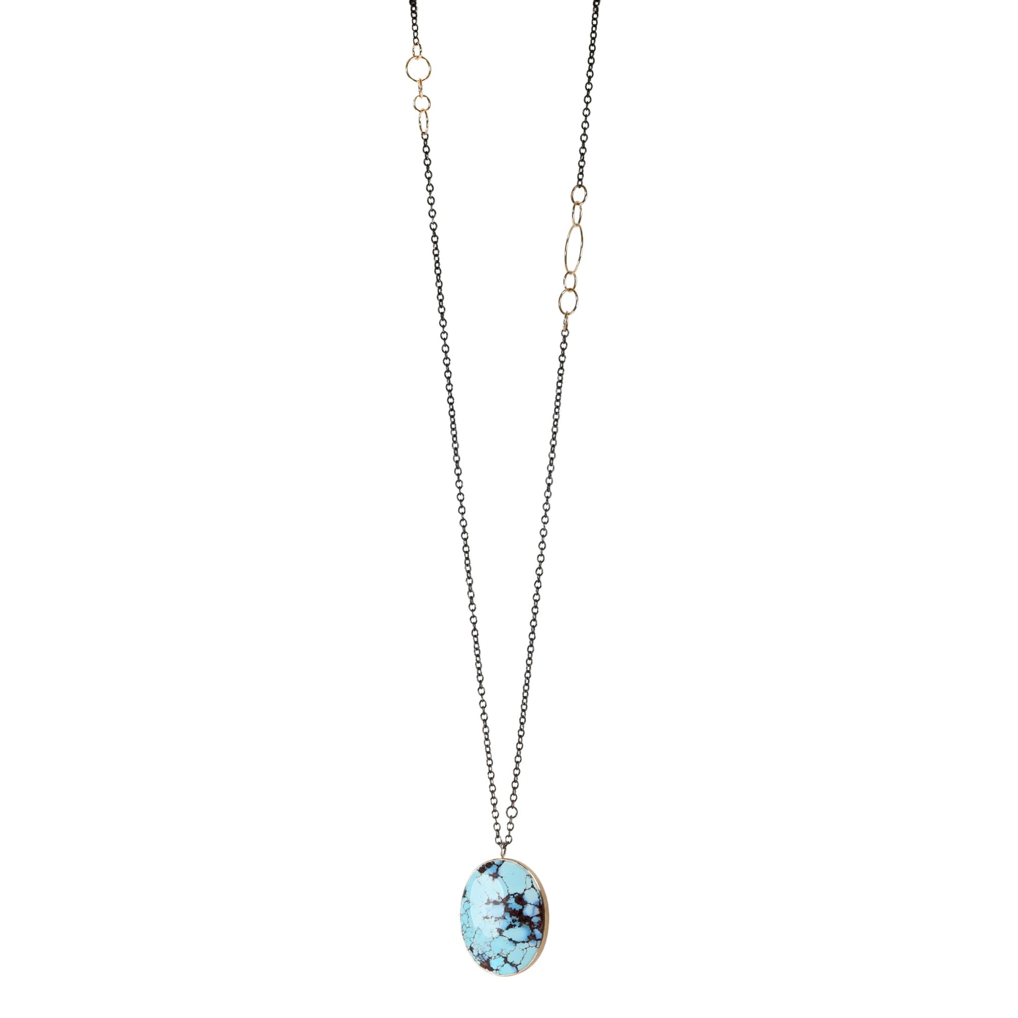 Mixed Metal Oval KazakhstaniTurquiose Pendant Necklace - Peridot Fine Jewelry - Jamie Joseph
