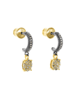 Mixed Metal Vermeil & Ruthenium Pave Diamond Half Hoop Earrings with Polki Diamond Dangles - Peridot Fine Jewelry - Marie Laure Chamorel