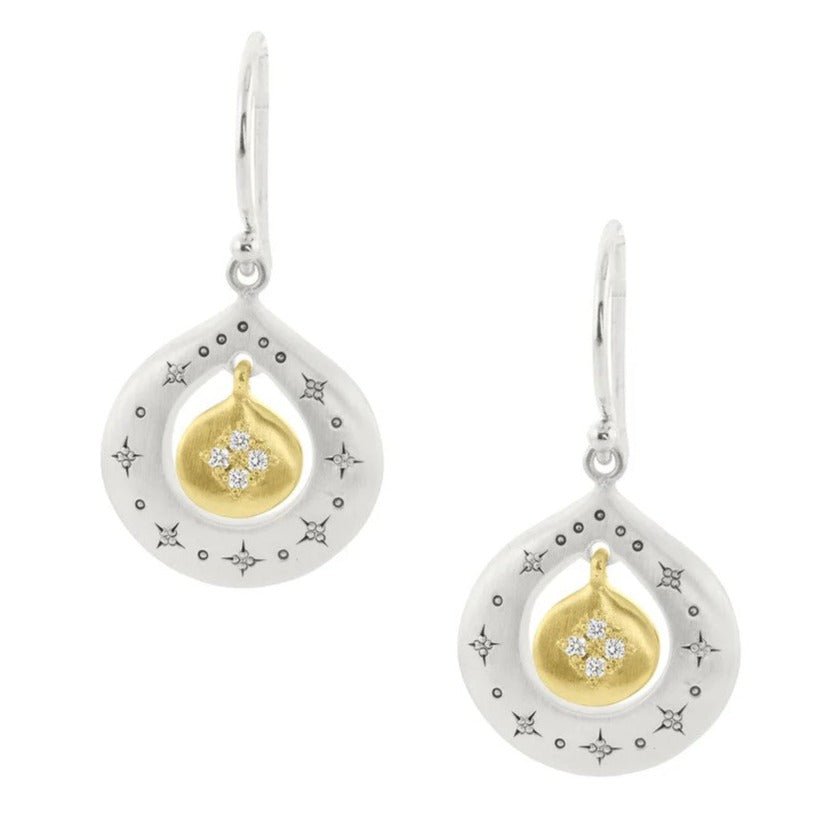 Mixed Silver &amp; Gold &quot;Shooting Star&quot; Diamond Earrings - Peridot Fine Jewelry - Adel Chefridi