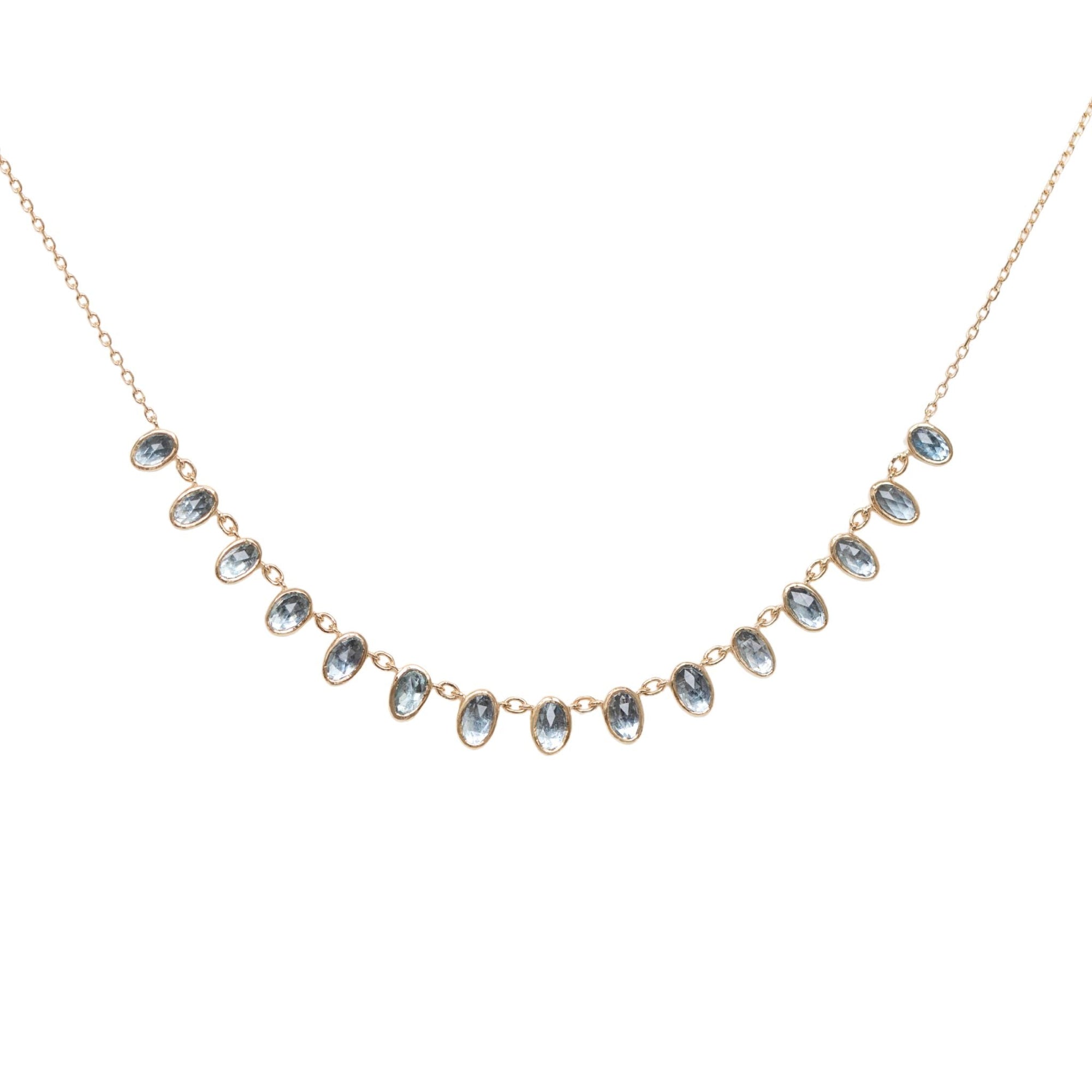 Multi - Drop Bezel - Set Aquamarine Necklace - Peridot Fine Jewelry - Celine Daoust