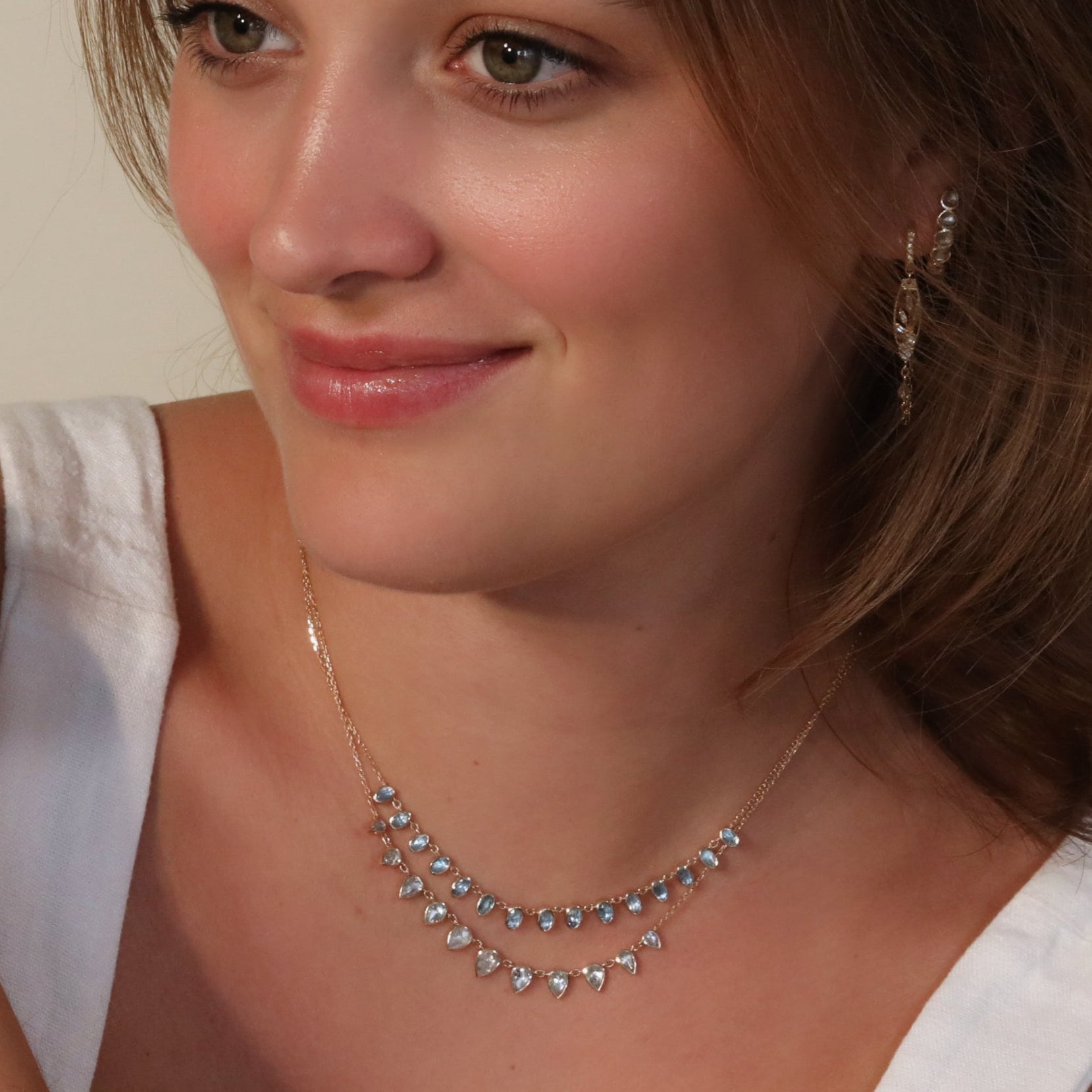 Multi-Drop Bezel-Set Aquamarine Necklace - Peridot Fine Jewelry - Celine Daoust