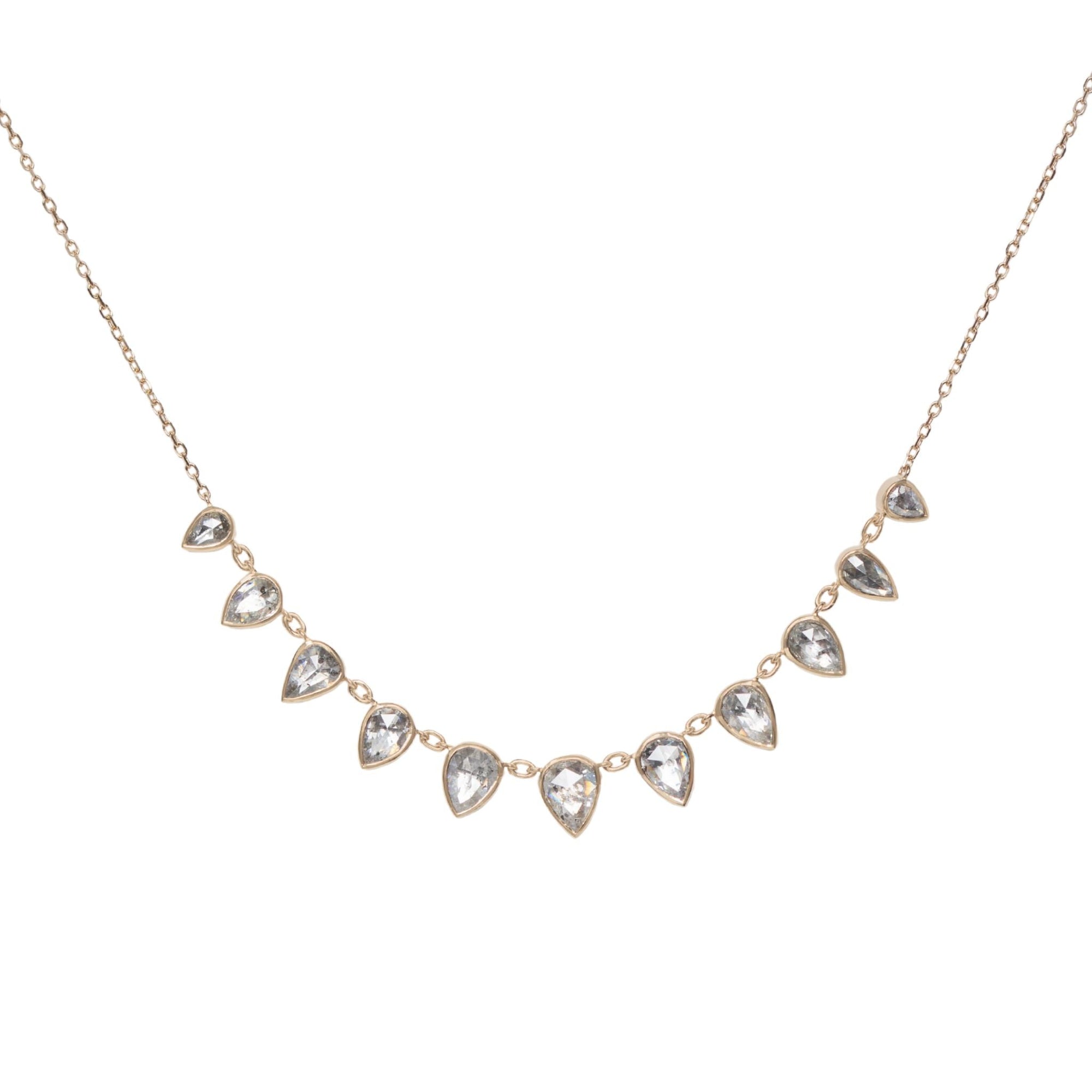 Multi - Drop Bezel - Set Pear - Shaped Grey Diamond Necklace - Peridot Fine Jewelry - Celine Daoust