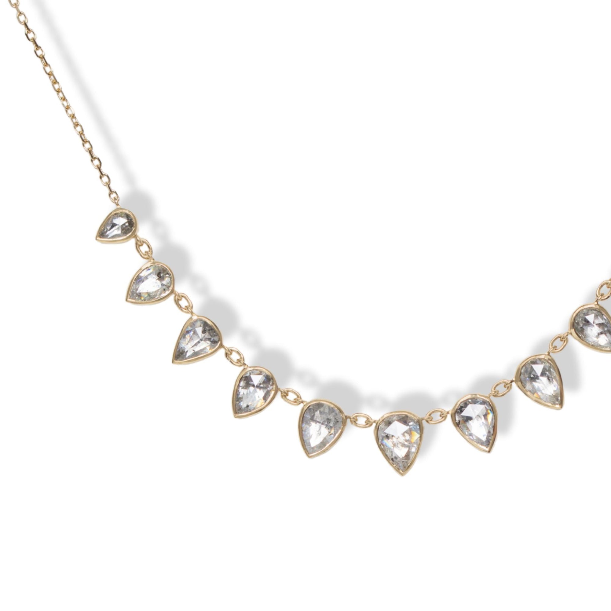 Multi - Drop Bezel - Set Pear - Shaped Grey Diamond Necklace - Peridot Fine Jewelry - Celine Daoust