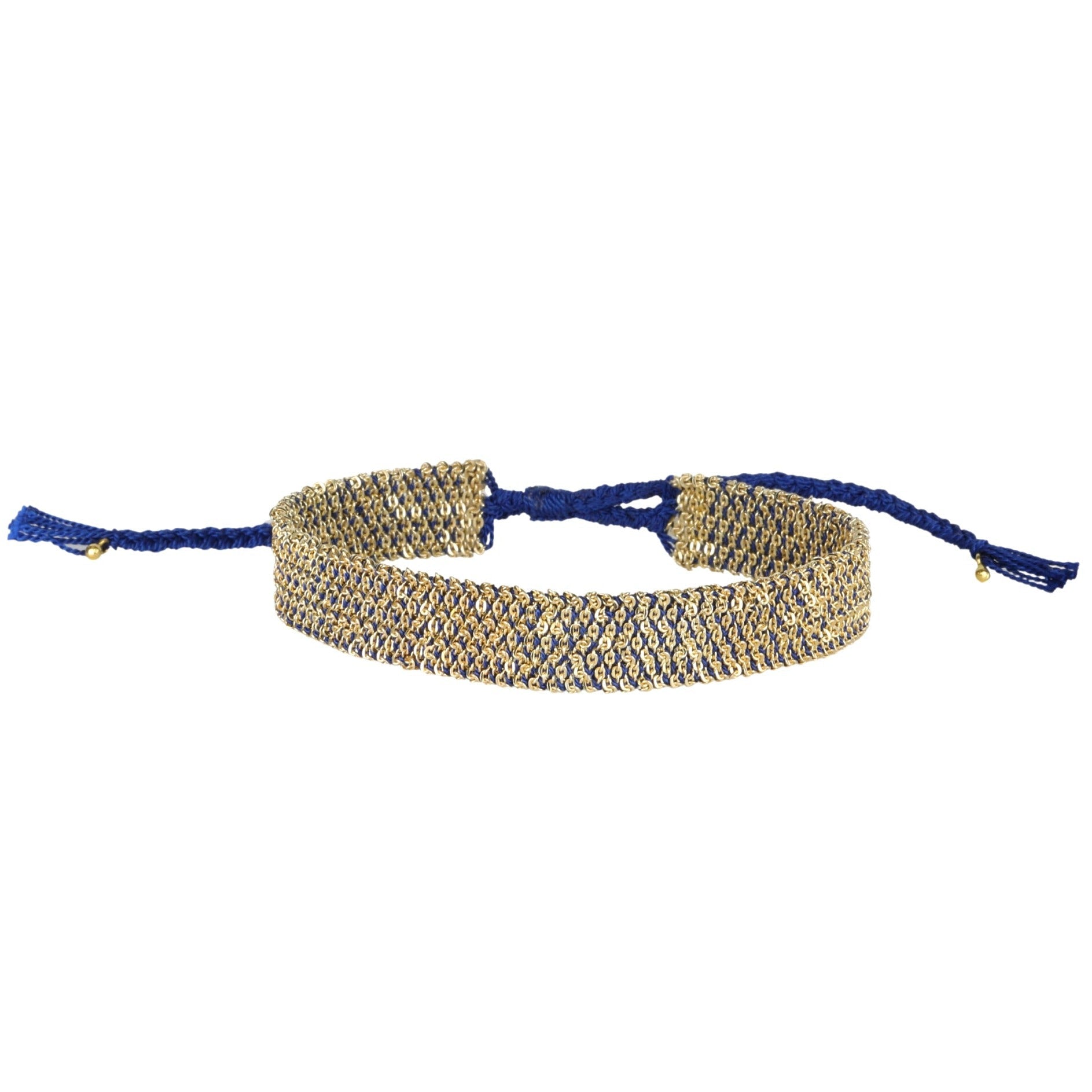 Navy Silk &amp; Gold Vermeil Woven Bracelet - Peridot Fine Jewelry - Marie Laure Chamorel