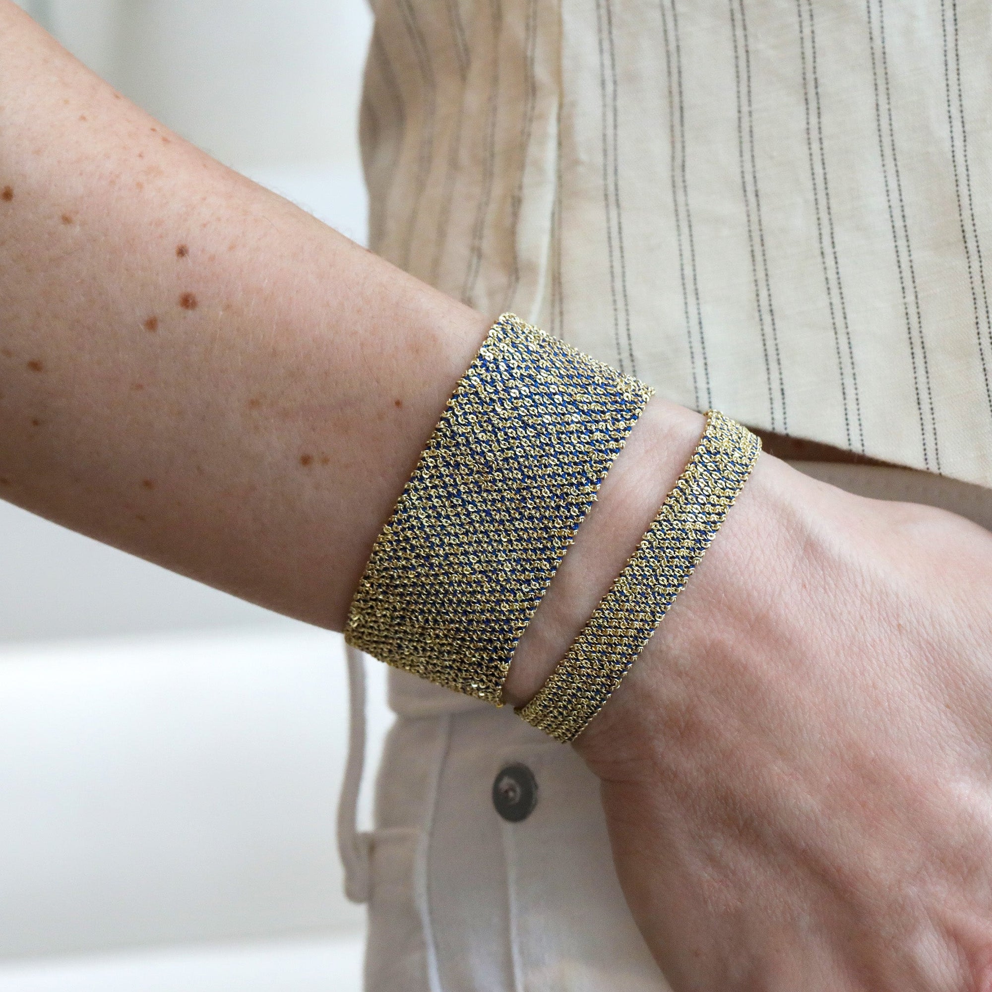 Navy Silk & Gold Vermeil Woven Bracelet - Peridot Fine Jewelry - Marie Laure Chamorel